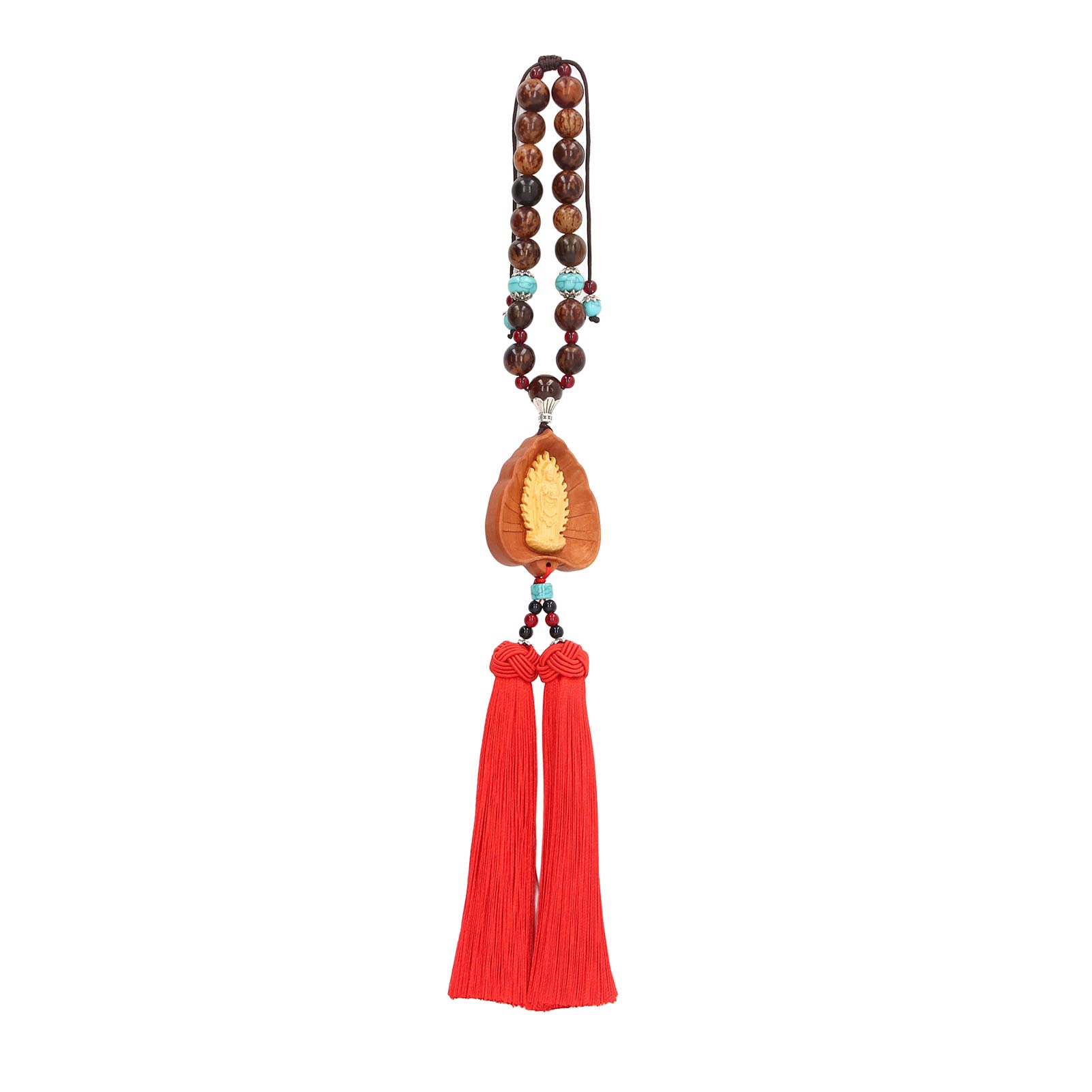 Solid Wood Carved Buddha Car Pendant - Standing Guanyin Statue with Dual Tassels for Car Decor | Handmade Boxwood Lucky Charm for Protection & Good Fortune | Perfect for Meditation, Spiritual Gifts & Vehicle Blessings