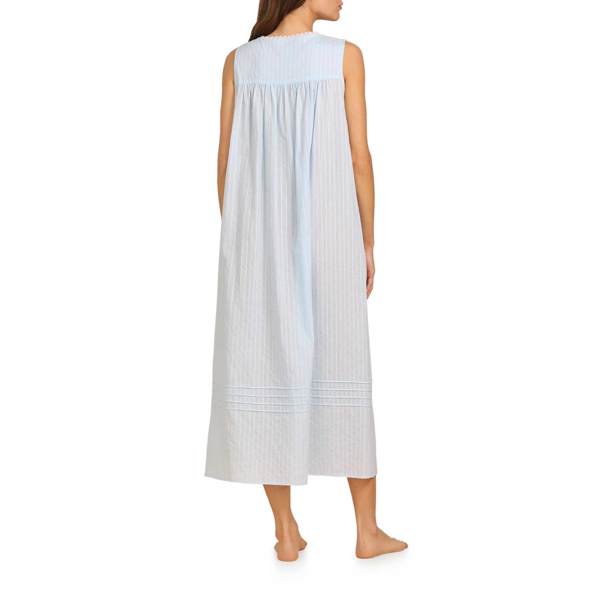 Eileen West Women's Blue Cotton Dobby Stripe Sleeveless Nightgown - XL Size Comfortable Ballet Sleepwear for Women, Perfect for Bedtime & Lounge Wear
