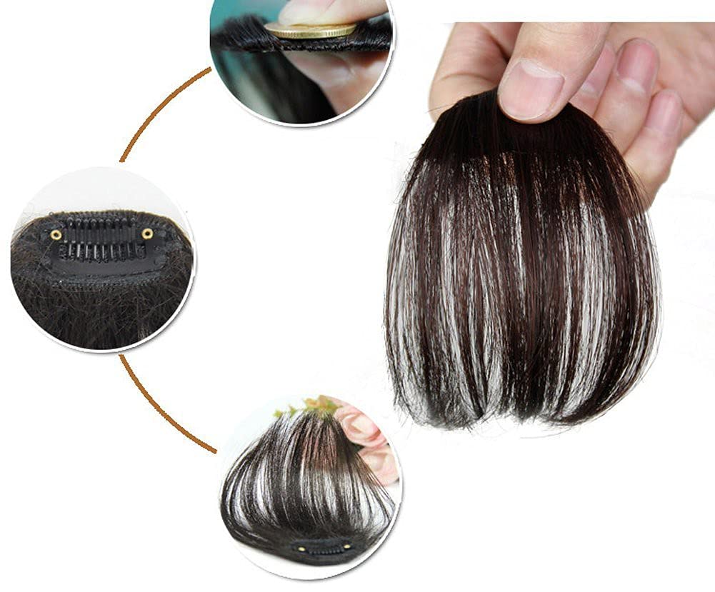 Remeehi Mini Air Flat Bangs/Fringe Hair Extensions - Real Human Hair Hand-Tied Bangs with Side Temples (Reddish Brown) | Perfect for Daily Wear, Cosplay & Instant Hairstyle Transformation