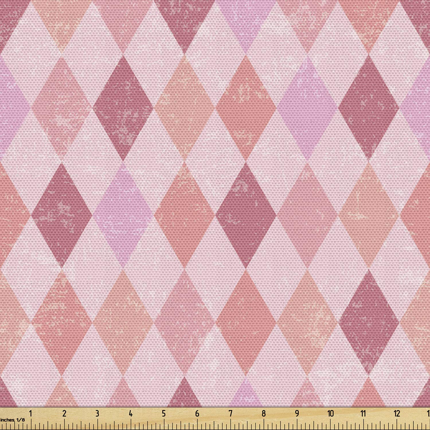 Ambesonne Pink Vintage Weathered Fabric by The Yard - Harlequin Diamond Pattern Upholstery Material for Sofa, Curtains & Home Decor (10 Yards, Multicolor) - Perfect for DIY Projects, Crafting & Home Accent Upgrades