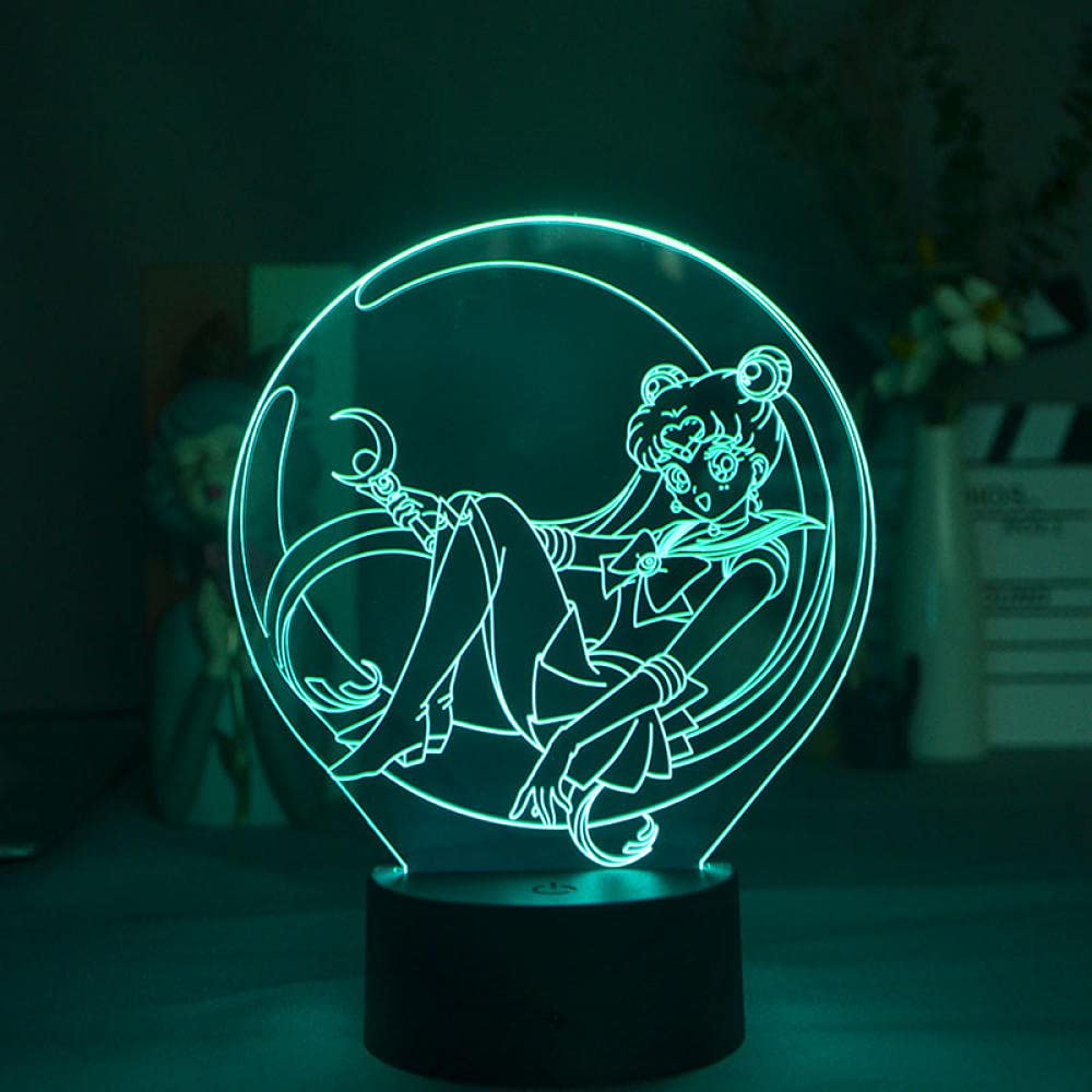 Sailor Moon 3D LED Bedside Lamp - 16 Color Changing Night Light with Remote Control for Kids Room, Bedroom Decor, Anime Themed Atmosphere Light (SWH-8116632) | Perfect for Bedtime Reading, Nursery Lighting & Anime Fan Gifts