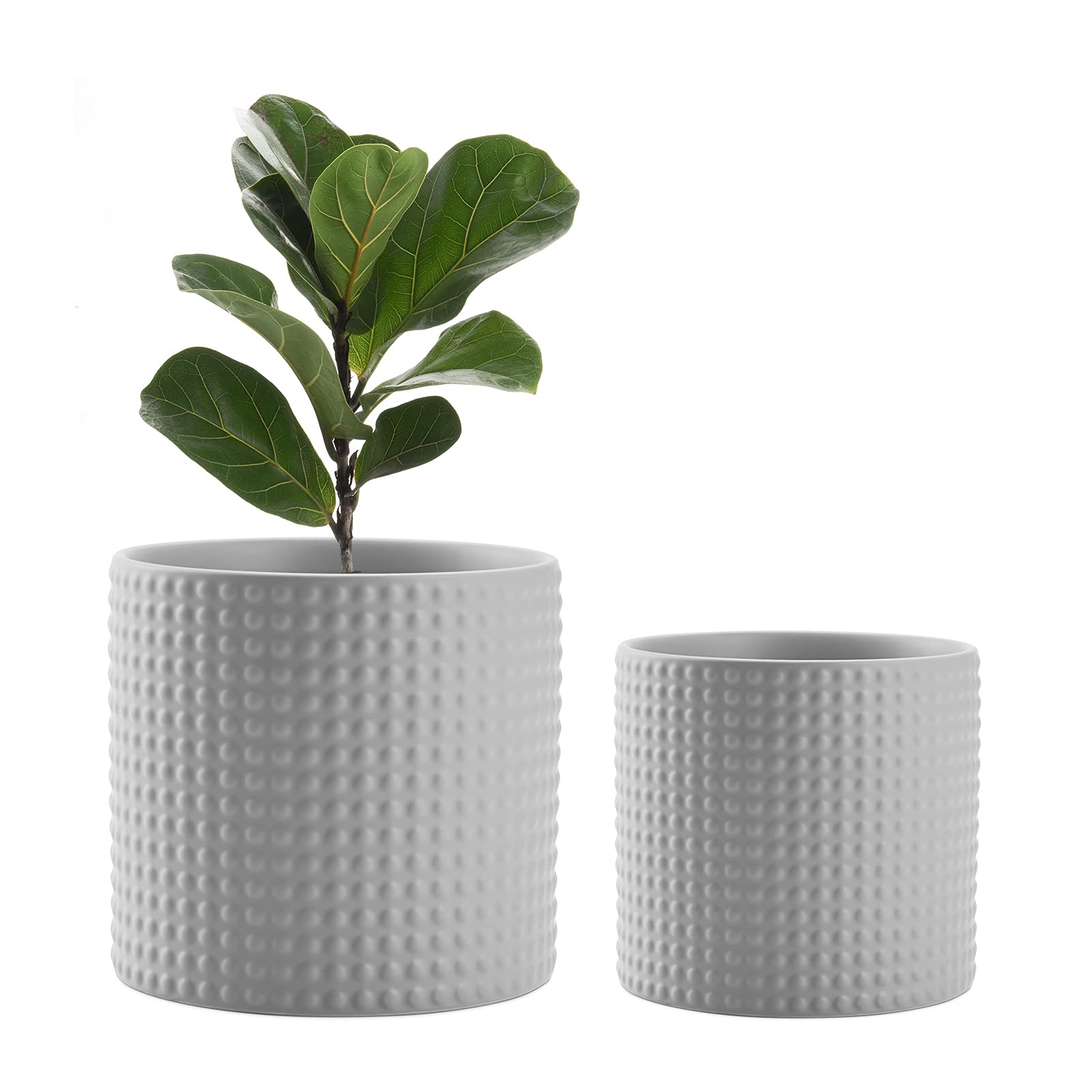 Premium FairyLavie Ceramic Plant Pots Set of 2 - 6.8 & 5.4 Inch Flower Planters with Drainage Holes & Plastic Stoppers for Indoor/Outdoor Plants - Perfect for Home Decor, Office Desk, Balcony & Garden Decorations