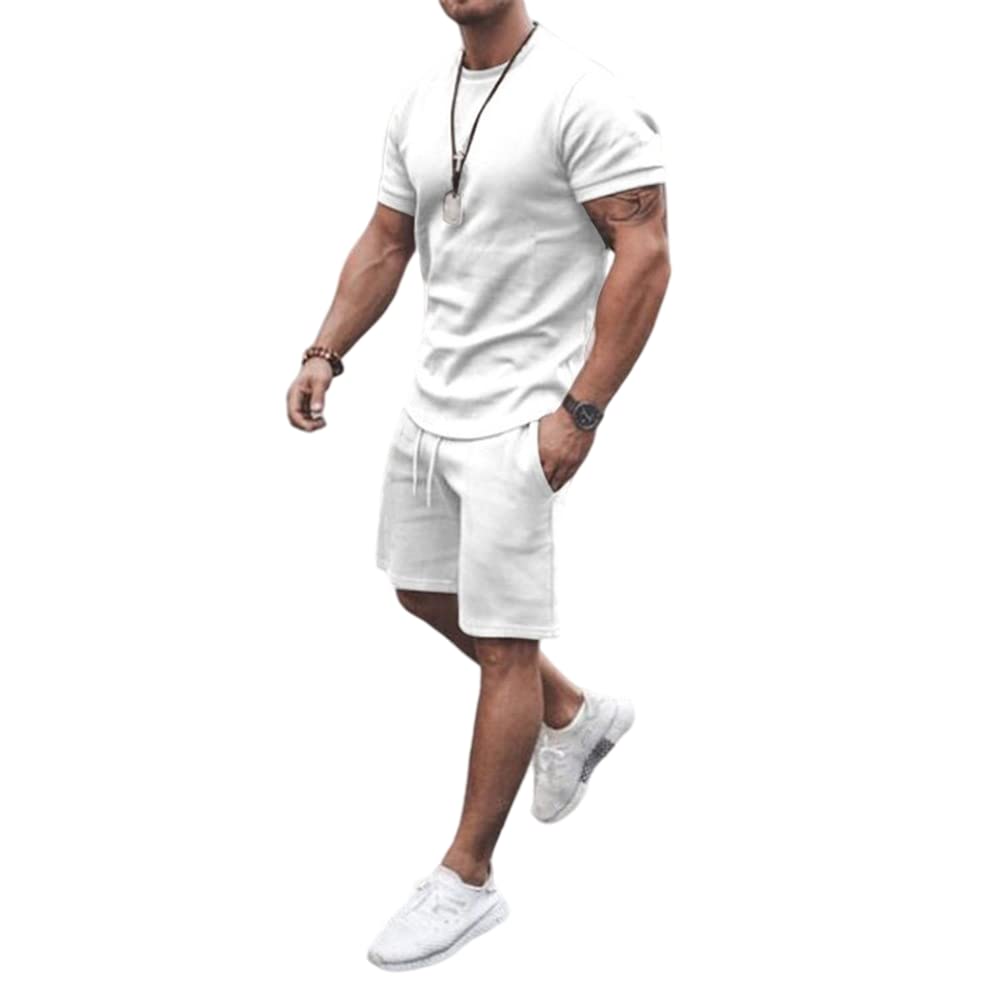 WFIAOUESS Men's 2-Piece Short Sets | Summer Sportswear Tracksuit | Lightweight Sweat Suits | Casual & Gym Outfits for Men | Perfect for Outdoor Activities & Lounge Wear