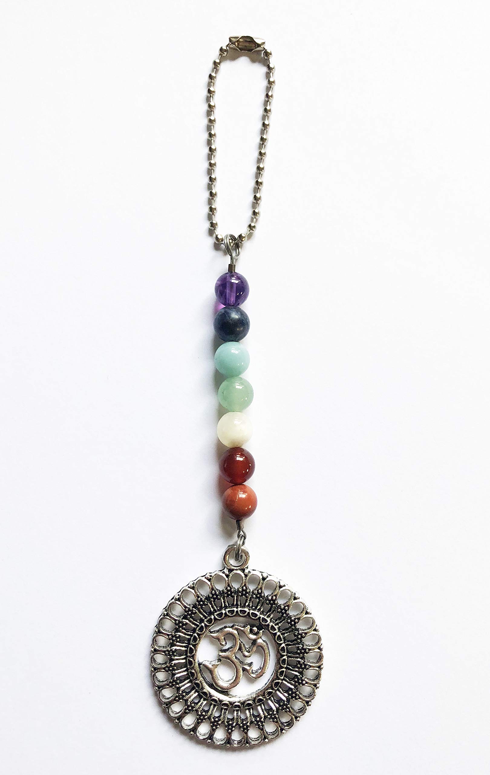 Om Aum Ohm Chakra Gemstone Beaded Car Charm Hanging Ornament - 7 Chakra Stones for Rearview Mirror, Car Interior Decor & Home Accessories | Perfect for Meditation, Spiritual Protection & Positive Energy While Driving