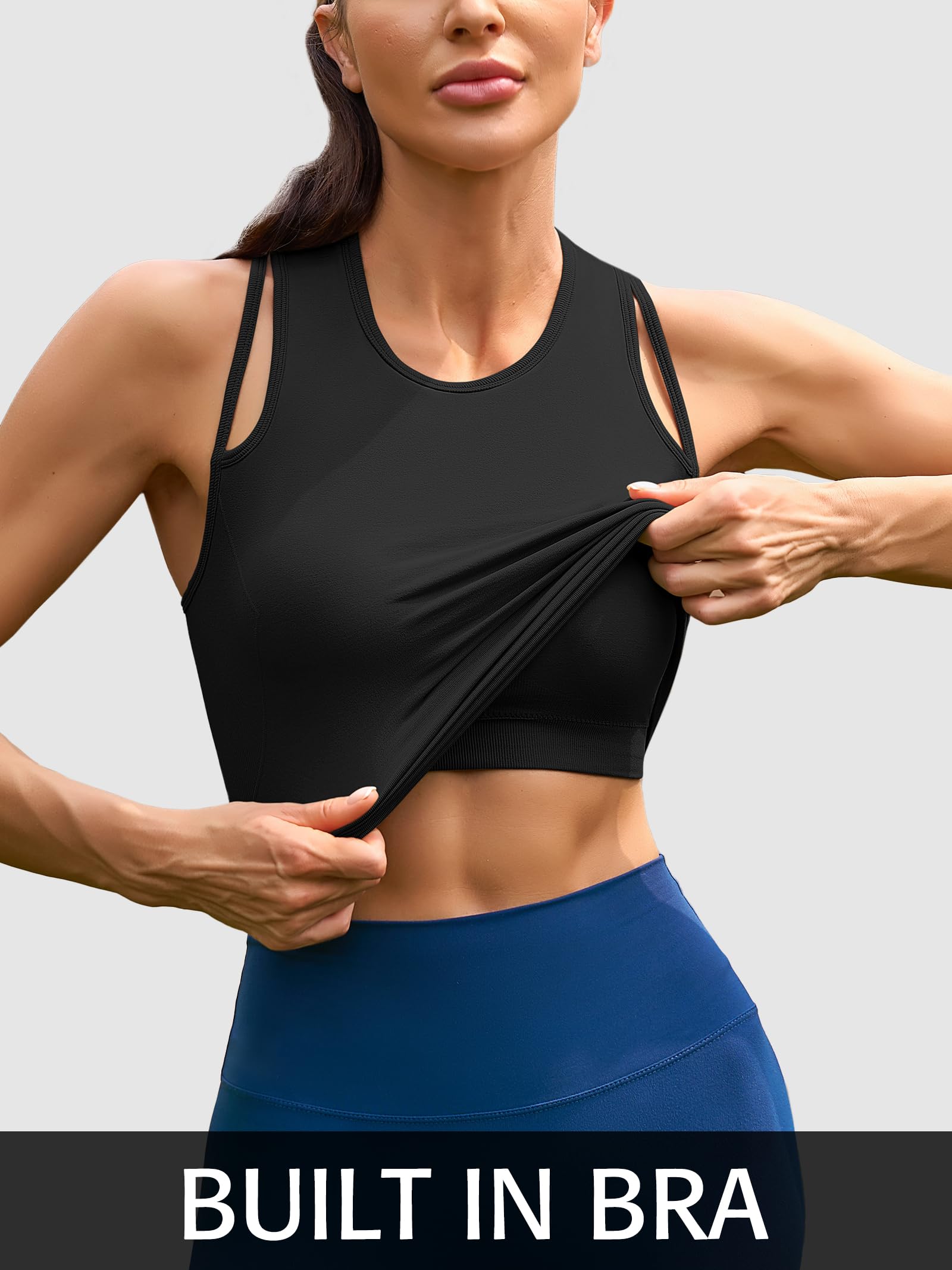 ATTRACO Women's Ribbed Yoga Top - Double Strap Workout Tank for Running, Gym & Fitness - Breathable Cropped Athletic Shirt for Yoga, Pilates & Active Lifestyle