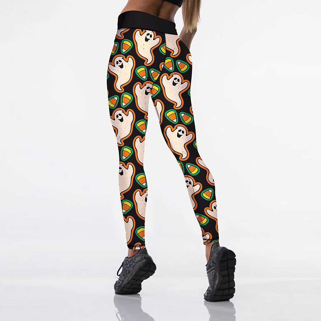 JIFRE Women's High Waist Skull Print Yoga Pants - Nude Feeling Halloween Printed Leggings for Running, Workout & Fitness | Perfect for Halloween Costumes, Gym Sessions and Casual Streetwear