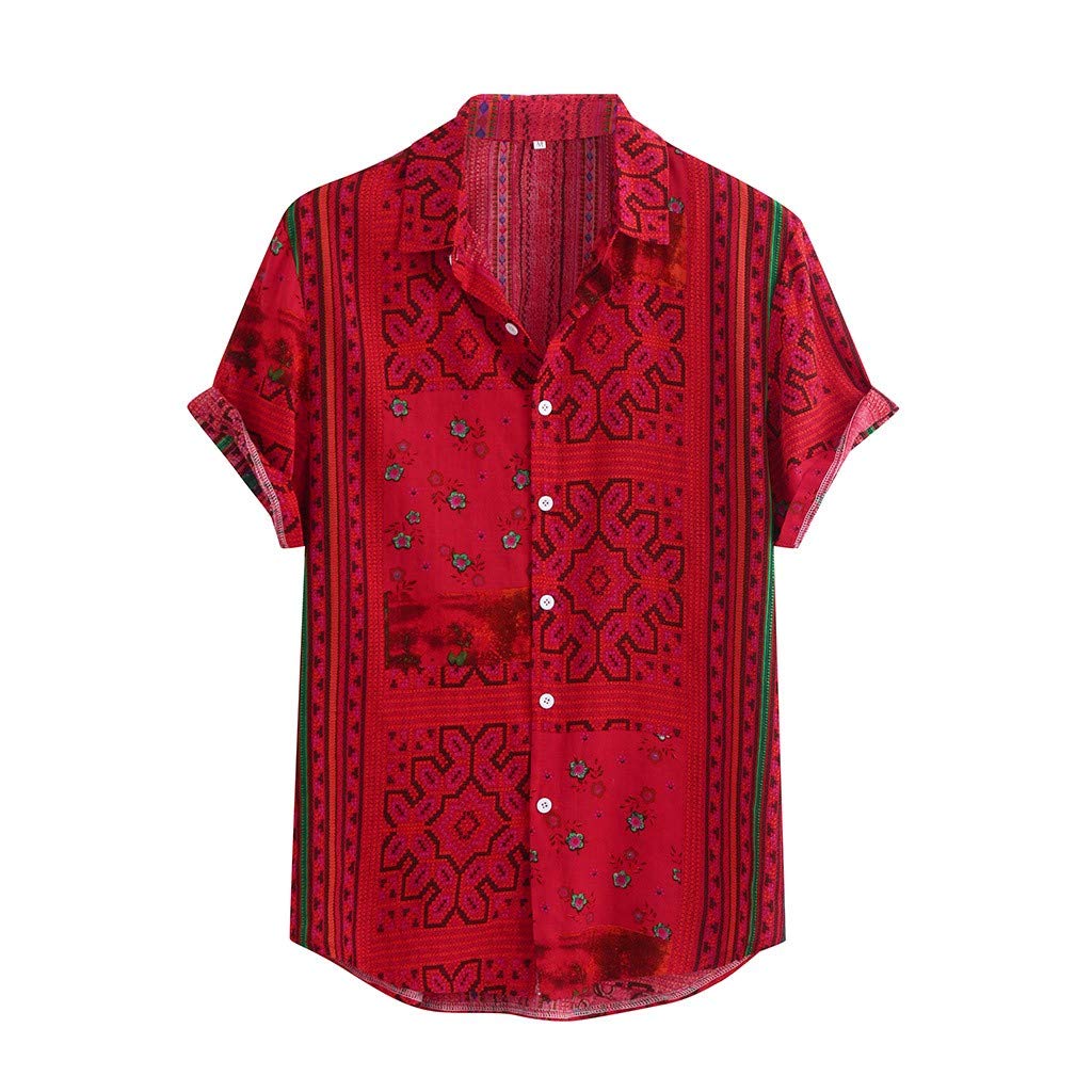 Colorful Summer Men's Short Sleeve Loose Fit Striped Button Down Shirt - Casual Modern Blouse for Beach, Vacation & Everyday Wear