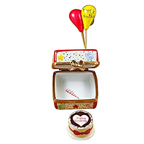 Authentic Limoges Porcelain Figurine from France - Birthday Cake with Balloons & Confetti Decoration | Perfect for Collectors, Gift Giving & Home Decor
