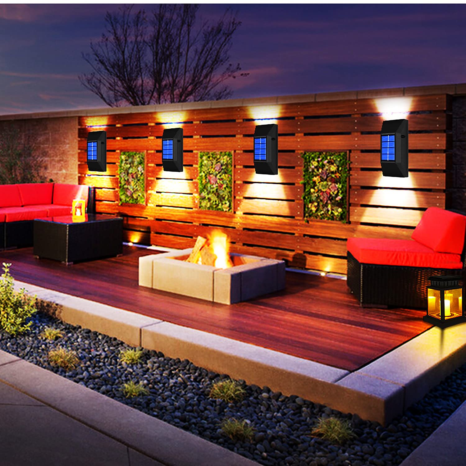 Solar Wall Lights 4 Pack - Outdoor LED Porch & Fence Lighting for Home Decor