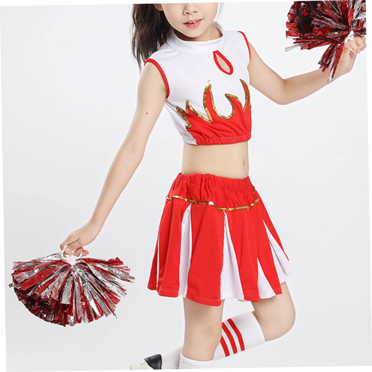 VALICLUD Girls Cheerleading Uniform - Red Dance Costume for Kids, Performance Outfit, Cheerleader Dress for Competition & Halloween Costume | Perfect for Dance Recitals, Cheerleading Events & Themed Parties