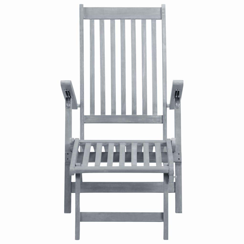 Gray Wash Solid Acacia Wood Patio Deck Chair with Adjustable Footrest - Outdoor Lounge Chair for Poolside, Garden, Backyard Relaxation & Sunbathing