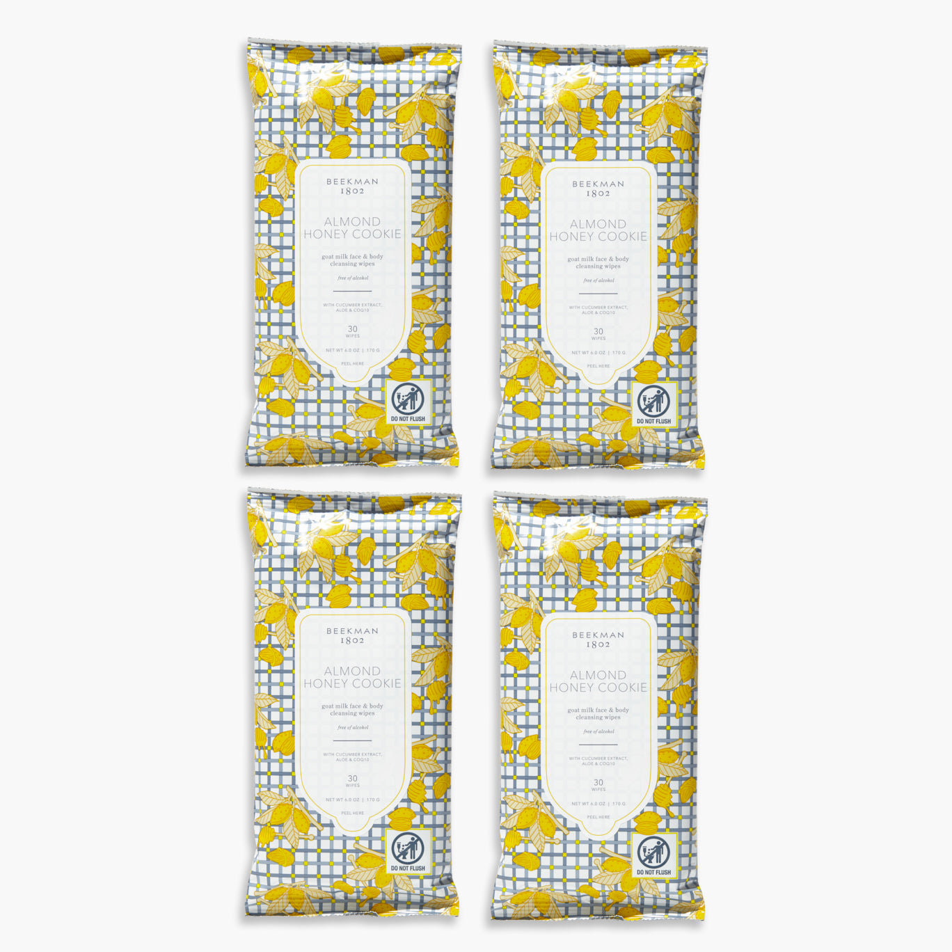 Almond Honey Cookie Facial Cleansing Wipes - 4 Pack | Gentle Makeup Remover & Skin Cleanser for Daily Use | Perfect for Travel, Gym & On-the-Go Skincare