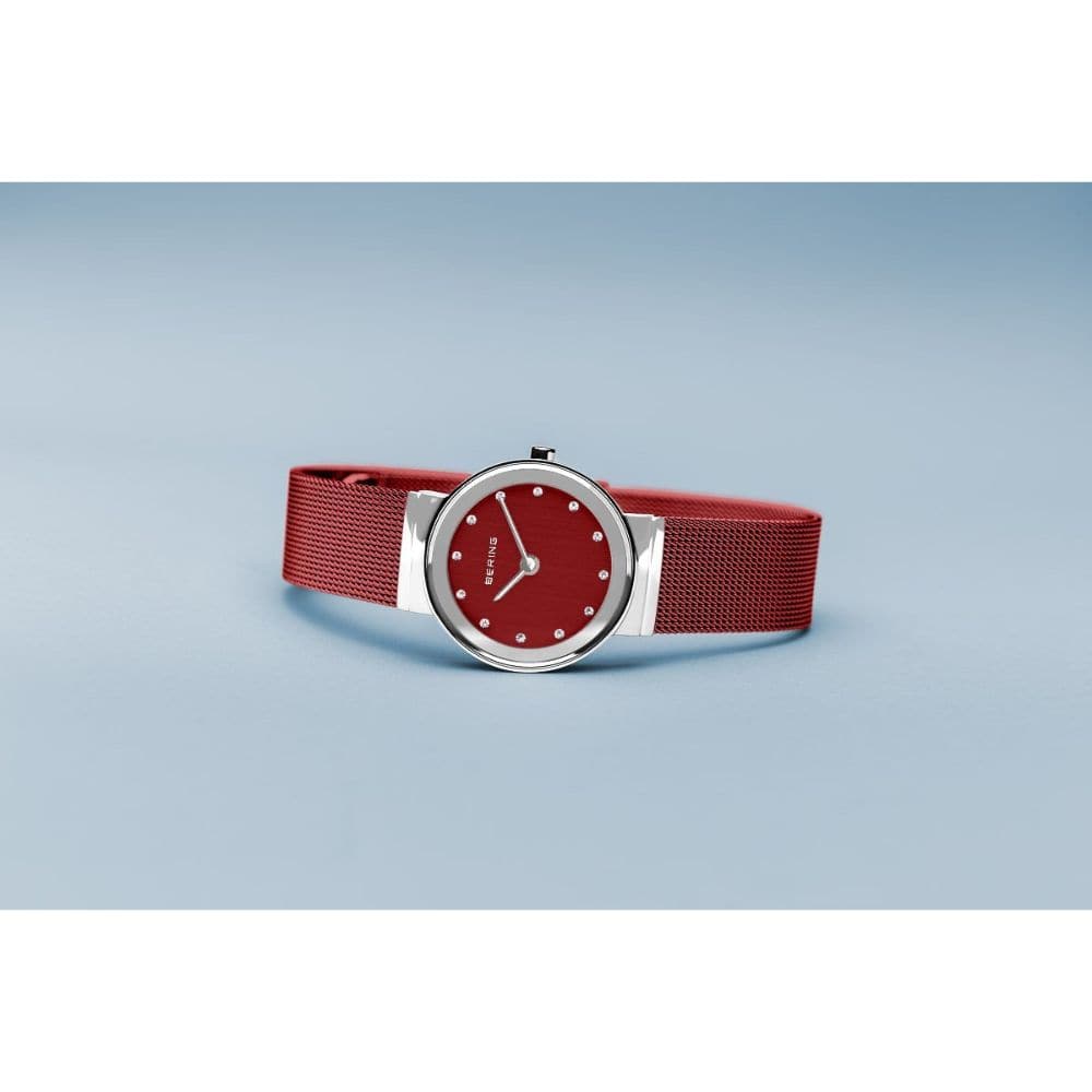 BERING 10126 303 Women's Watch - Red Mesh Strap, Stainless Steel Case, Water Resistant | Perfect for Casual Wear, Office & Special Occasions