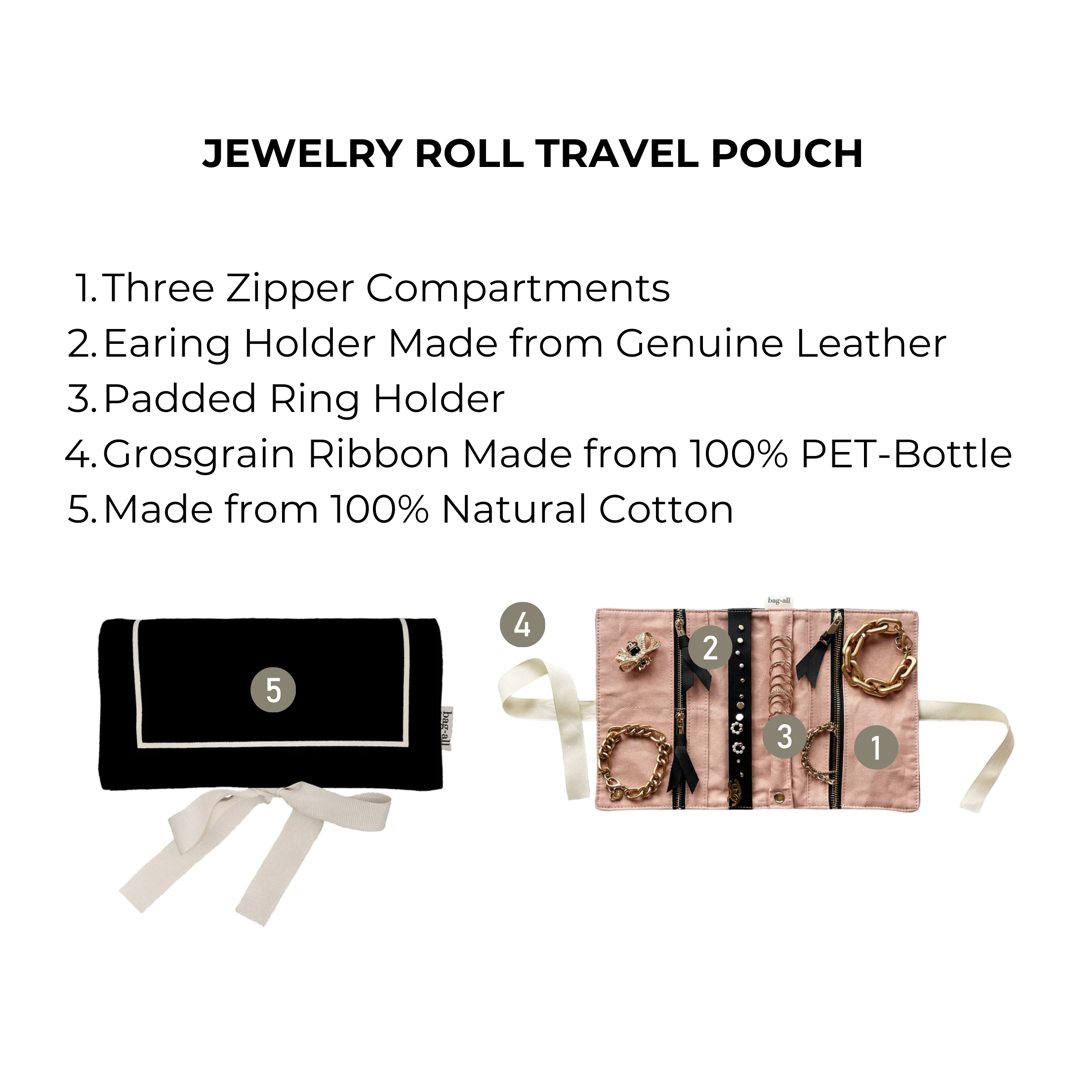 Luxury Jewelry Organizer Roll - Medium Black Velvet Travel Case for Necklaces, Rings & Earrings - Perfect for Travel, Home Storage & Gift Giving