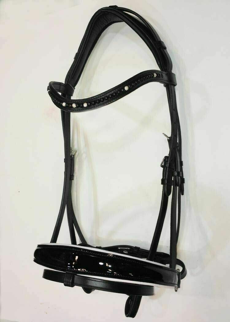 Luxury Swarovski Crystal Pearl Padded Leather Horse Bridle with Patent Noseband - Full Size Equestrian Riding Gear for Dressage & Show Jumping