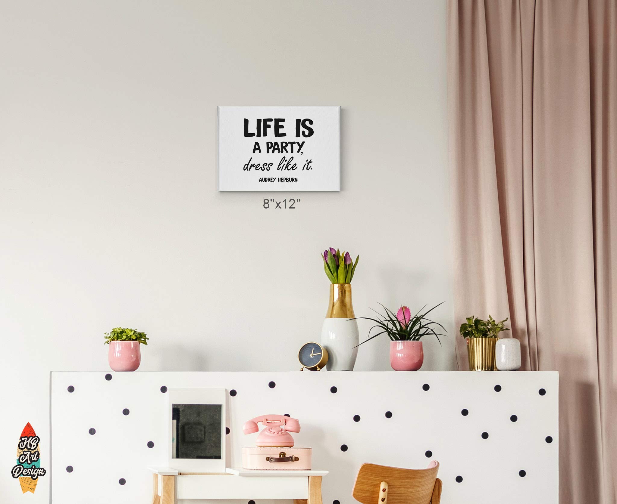 HB Art Design Life is a Party Motivational Quote Canvas Print - Black & White Fashion Wall Art for Office, Dorm, Bathroom, Living Room & Bedroom - Ready to Hang 24x36 - Perfect for Home Decor & Inspirational Gifts