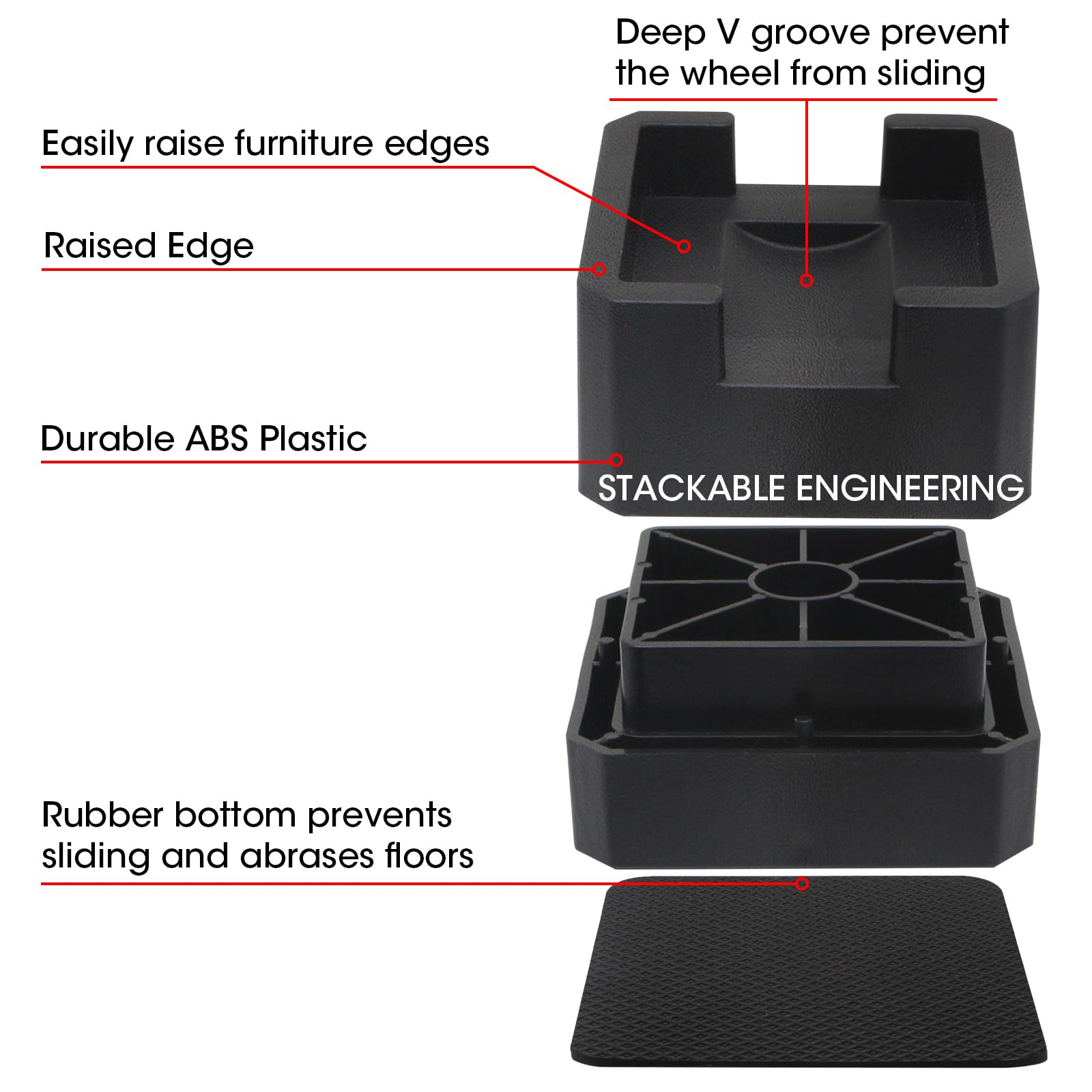 2 Inch Heavy Duty Bed Risers - Adjustable Bed Lifts for Casters & Wheels - Supports Up to 6000lbs - Perfect for Bed Frames, Furniture, Tables, Sofas & Couches - Ideal for Dorm Rooms, Home Offices & Guest Bedrooms