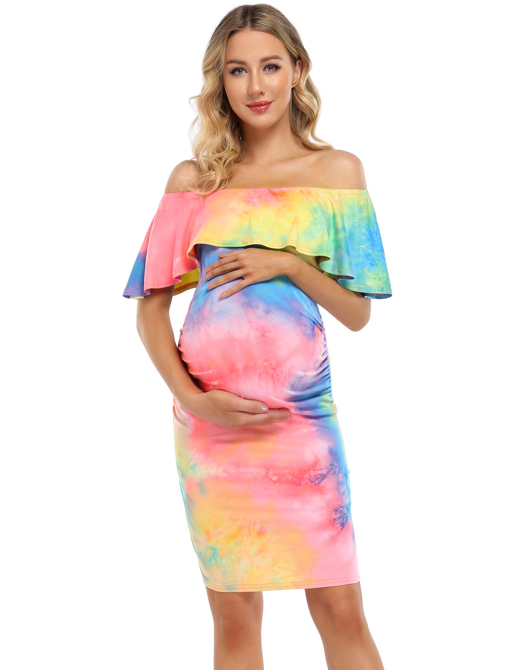 Maternity Maxi Dress for Women - Off Shoulder Casual Pregnancy Dress for Baby Shower, Photoshoot & Special Occasions | Flowy Nursing Dress for Maternity Wear & Breastfeeding