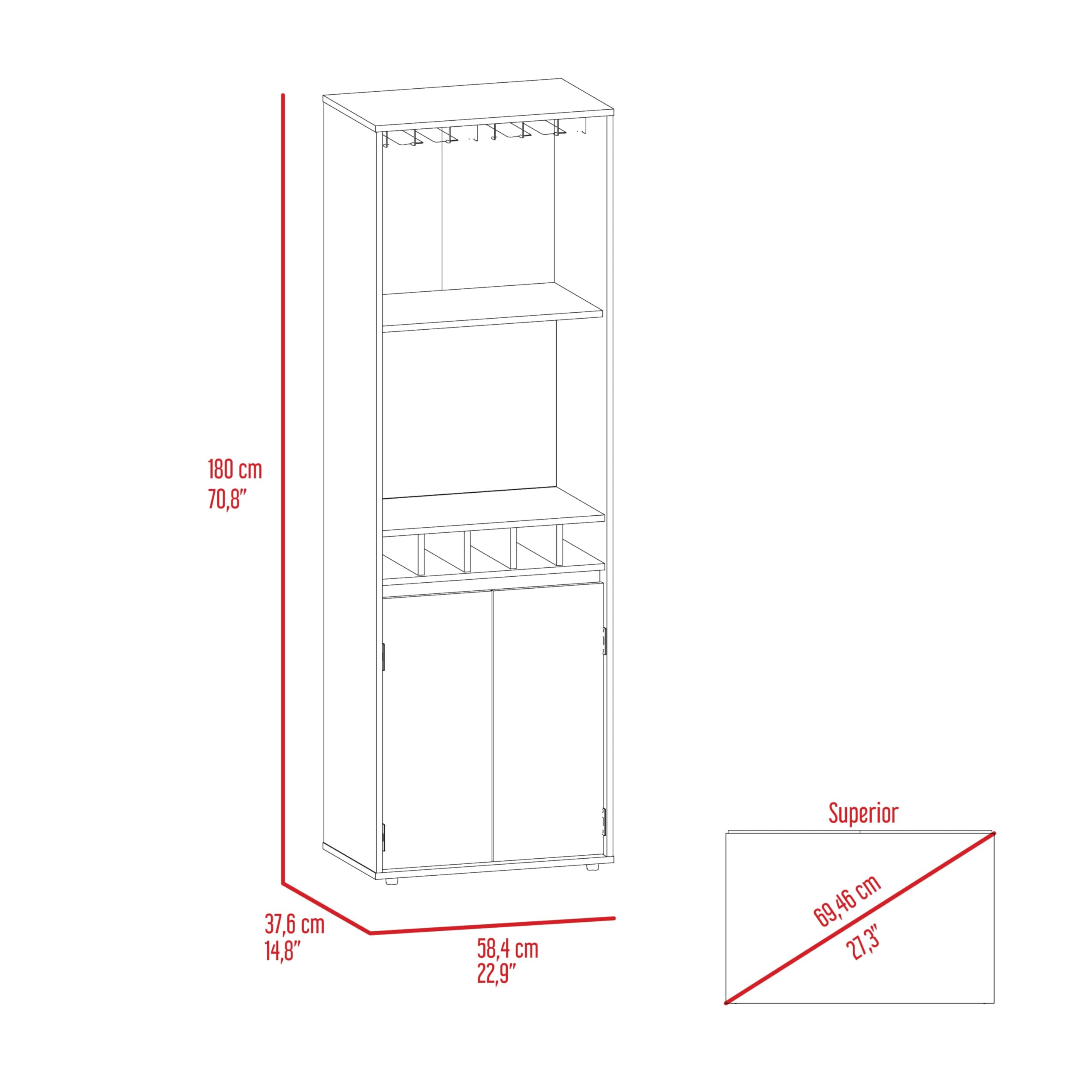 Tuhome Prana Bar Cabinet with 2 Shelves & 5-Bottle Wine Rack - Light Oak Double Door Storage for Living Room, Dining Room or Home Bar