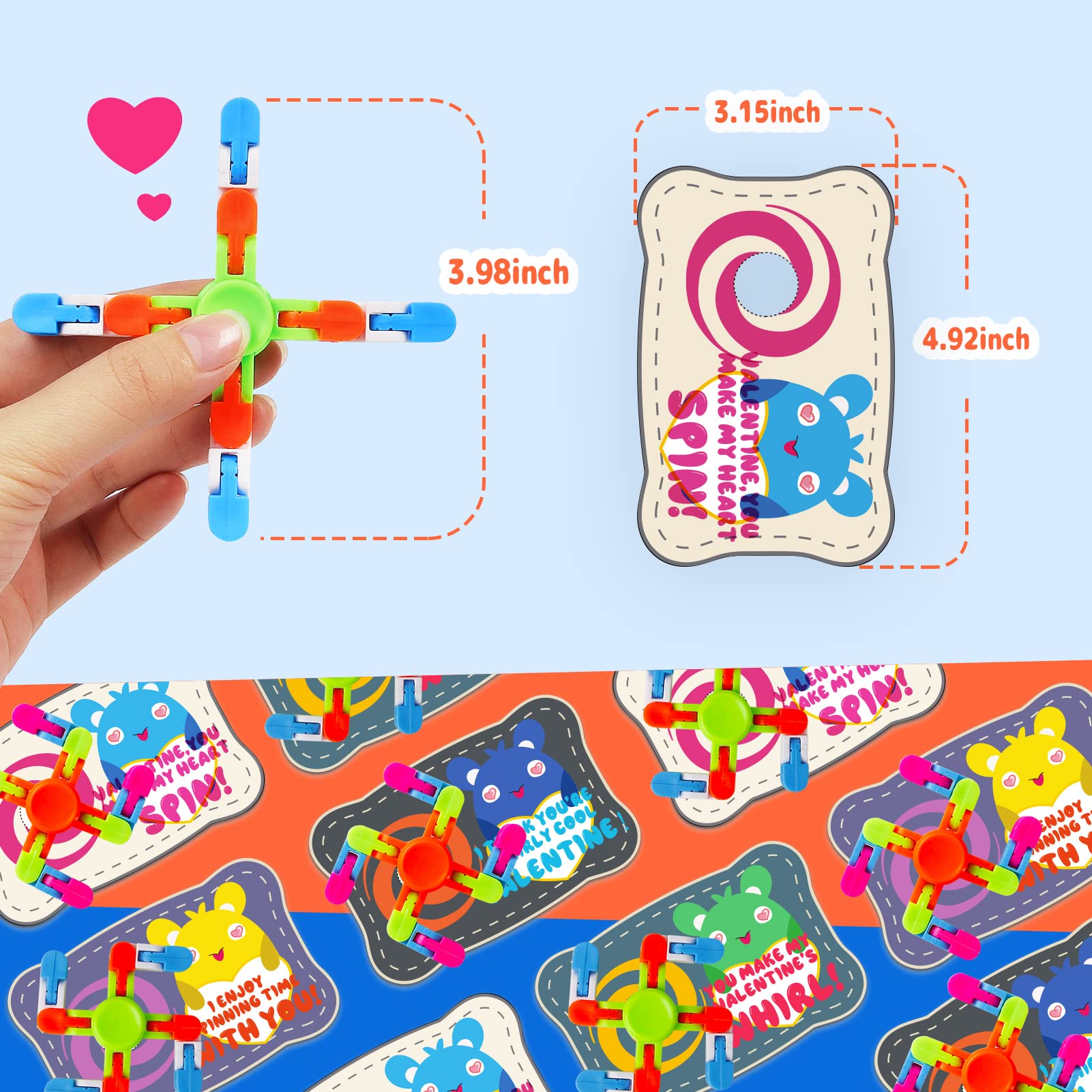 DG-Direct 28 Pack Valentine's Day Cards with Fidget Spinner Toys - Kids Party Favors, Classroom Prizes & Exchange Gifts for Valentine's Day Celebrations - Perfect for School Parties, Classroom Activities & Gift Exchanges