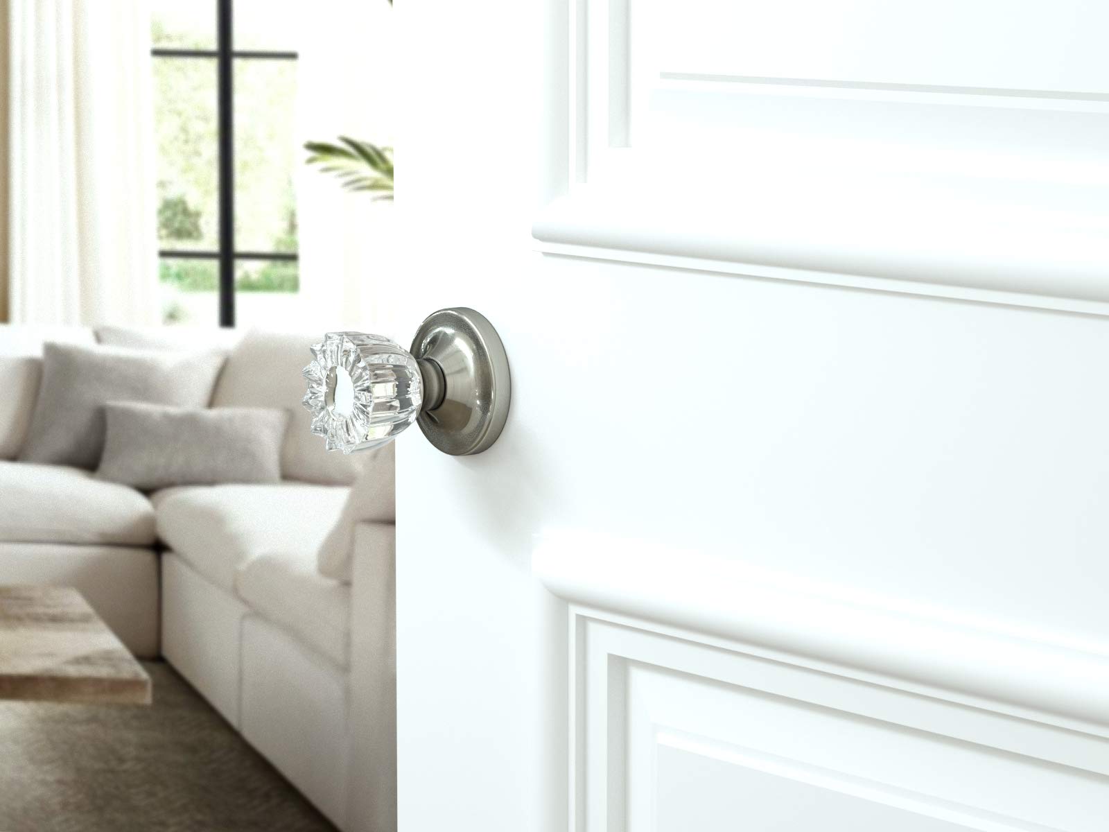 (10 Pack) Vintage Fluted Crystal Door Knobs - Satin Nickel Finish with Round Rosette | Elegant Cabinet & Furniture Hardware for Home Renovation & DIY Projects