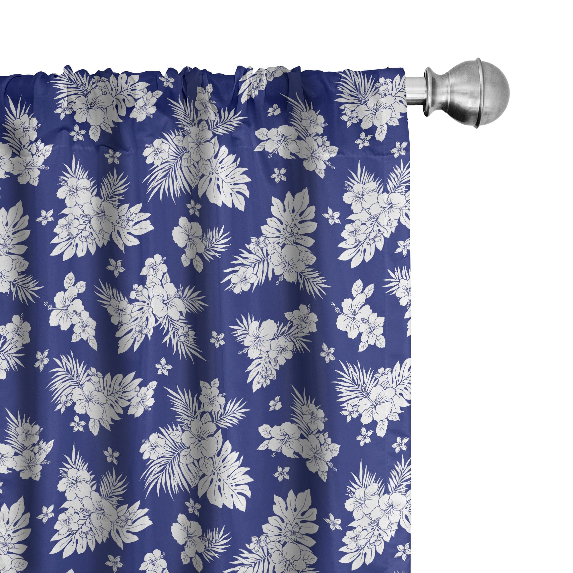 Ambesonne Blue and White Window Curtains - Floral Aloha Style Exotic Corsage Design, Lightweight 2-Panel Set with Rod Pocket (28