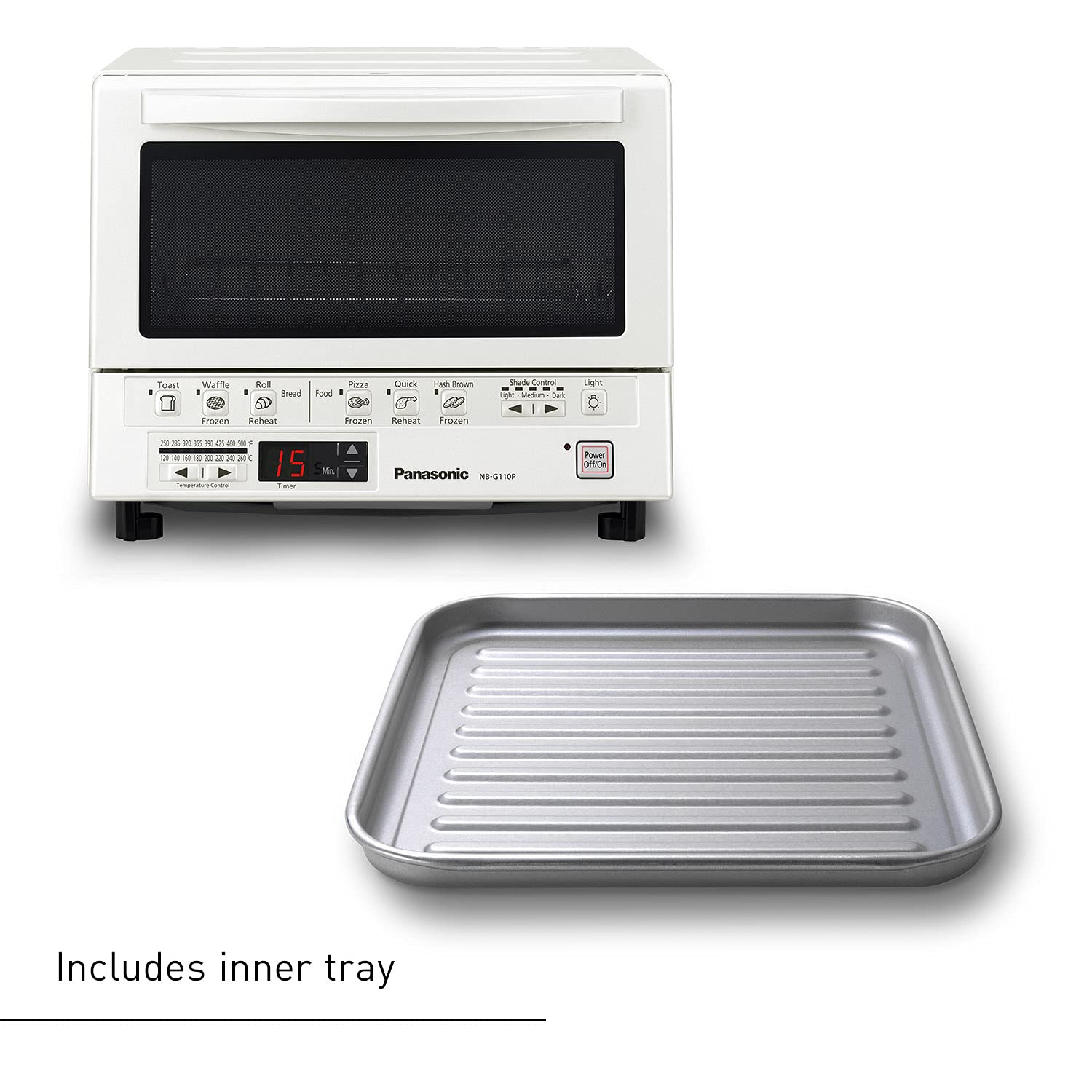 Panasonic FlashXpress Toaster Oven - 4-Slice Countertop Oven with Double Infrared Heating, 6 Auto Cook Functions & Precise Temp Control, 1300W (White, NB-G110-W) - Perfect for Baking, Broiling, Toasting & Reheating Meals in Small Kitchens, Dorms or Offices