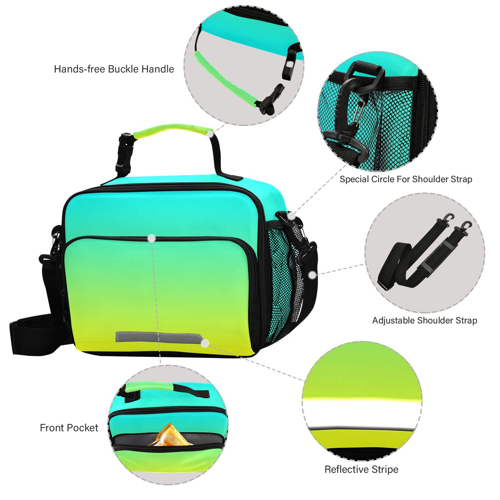 Yellow Turquoise Insulated Reusable Lunch Box for Kids - School Lunch Bag for Boys & Girls, Adults - Perfect for Work, Picnics & Outdoor Activities