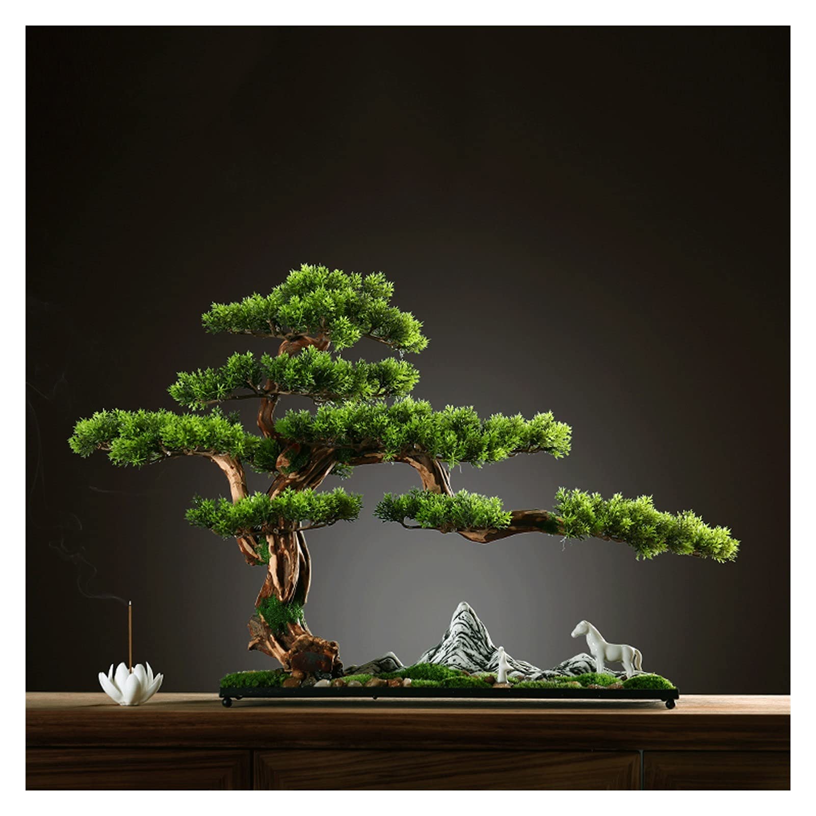 17 Inch Artificial Bonsai Tree - Realistic Fake Pine Bonsai Decor for Home & Office | Chinese Style Faux Plant with Cleaning Brush | Perfect for Tea Rooms, Zen Decor, and Asian-Inspired Interior Design