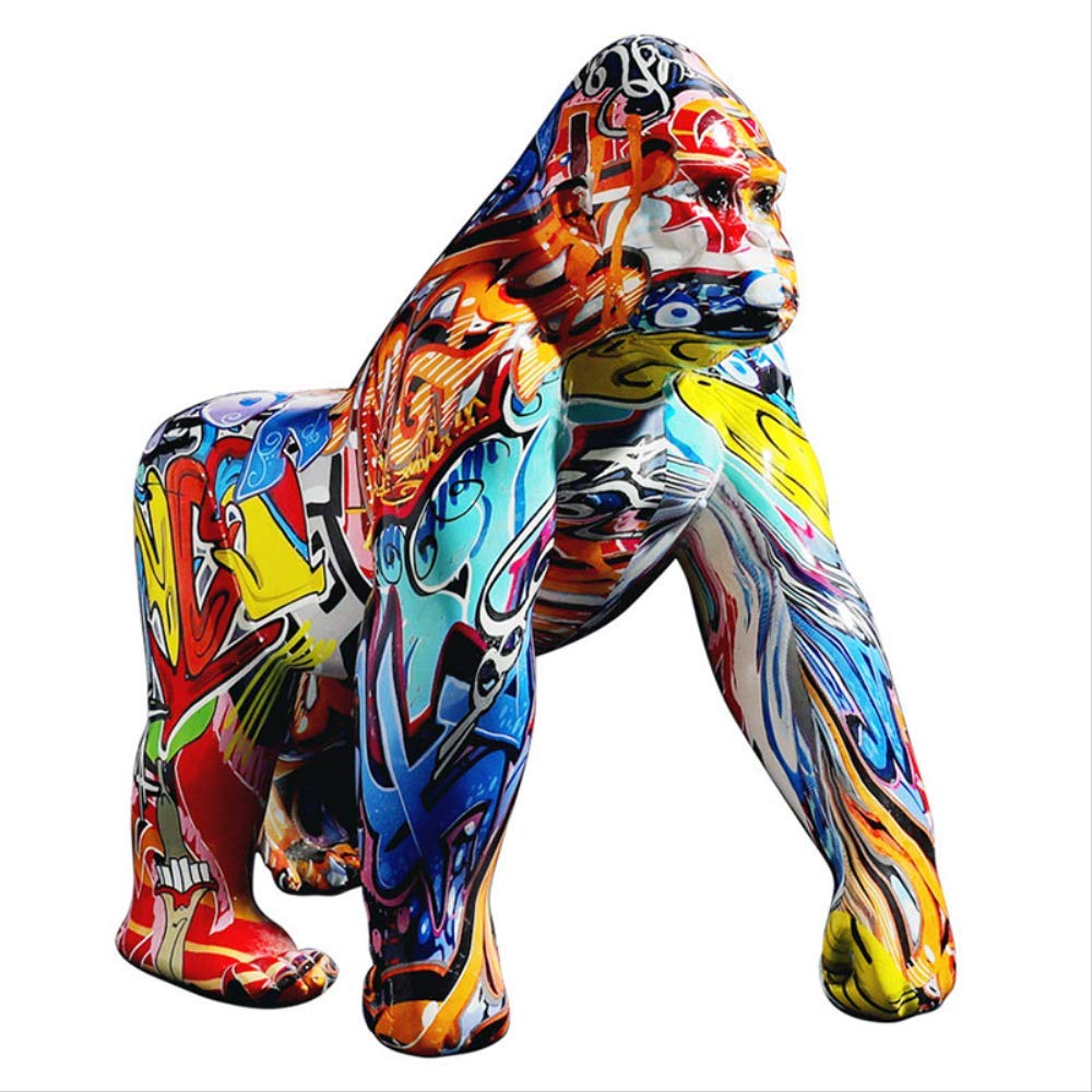 LILOVE Colorful Graffiti Gorilla Statue - Resin Animal Sculpture for Home & Office Decor - Perfect Desktop Ornament for Gifts, Shelf Display, and Urban Art Collection