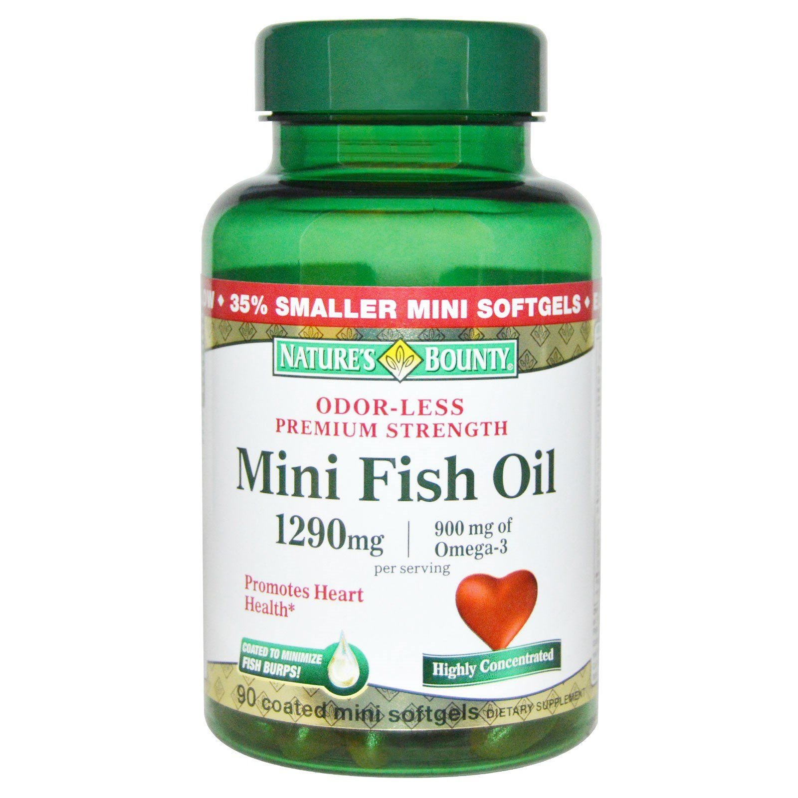 Nature's Bounty Fish Oil 1290mg Mini Softgels - 90 Count (Pack of 5) | Omega-3 EPA & DHA Supplement for Heart, Brain & Joint Health | Supports Cardiovascular Wellness & Cognitive Function