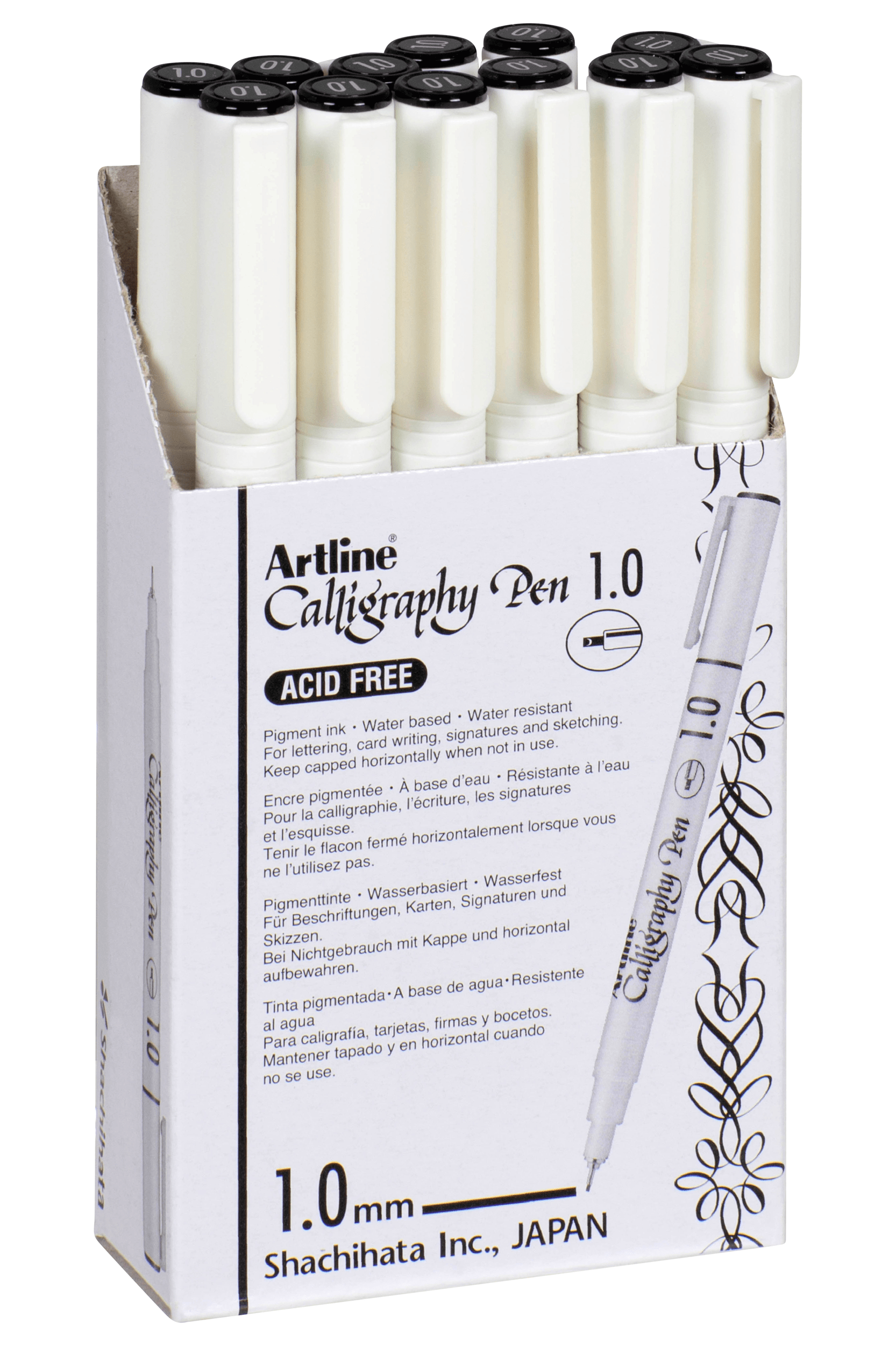 Artline 241 Calligraphy Pen Set - 12 Black 1mm Fine Tip Markers for Hand Lettering, Sketching & Bullet Journaling - Perfect for Artists, Students & Craft Enthusiasts