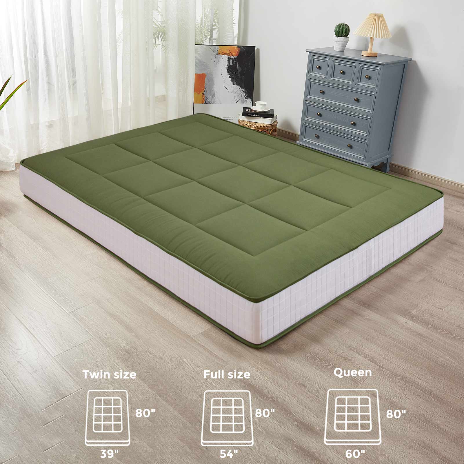 MAXYOYO 6-Inch Extra Thick Floor Futon Mattress - Green - Perfect for Guest Beds, Dorm Rooms & Small Space Living