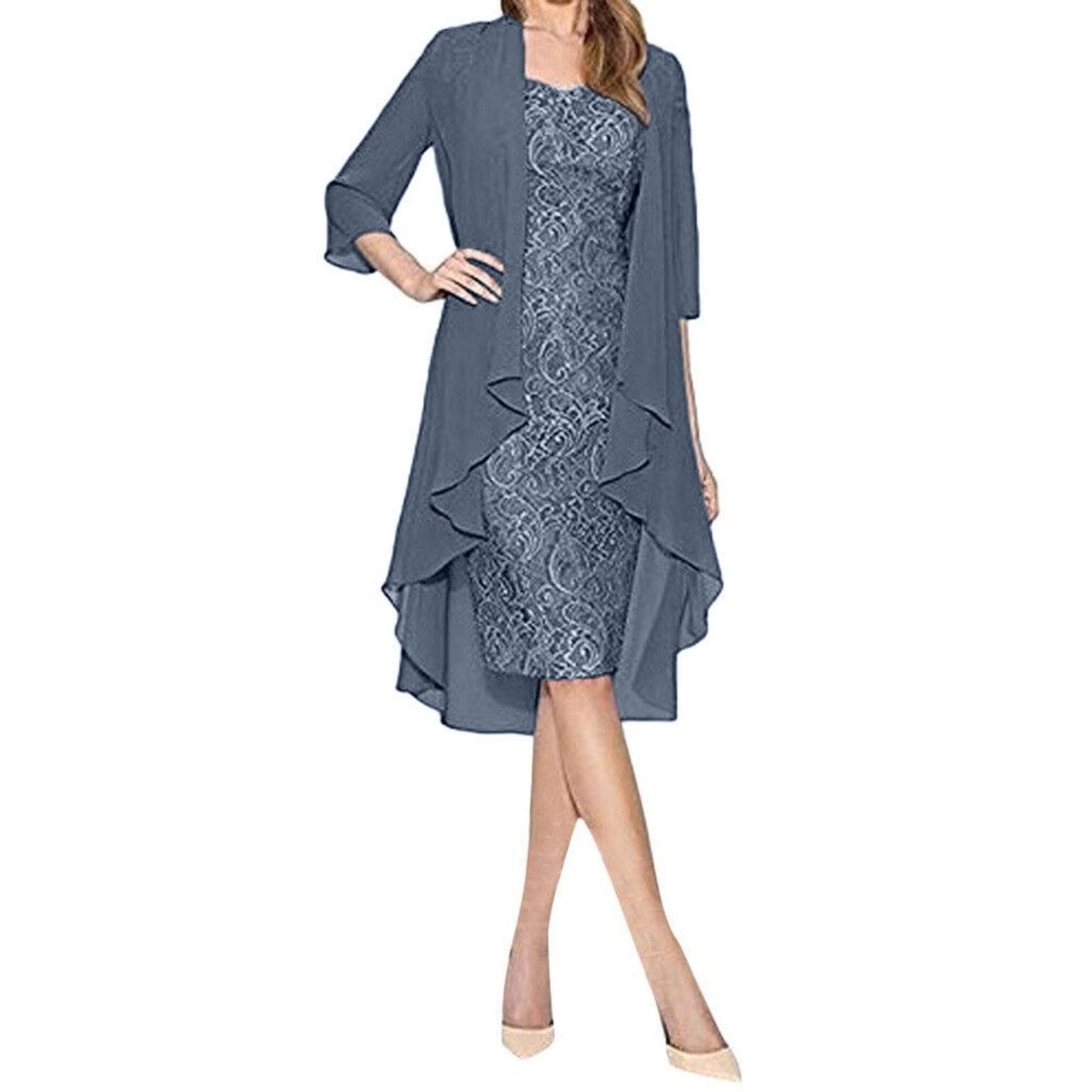 Elegant Plus Size Women's Two-Piece Suit: Lace Dress & Cardigan Set for Mother of The Bride, Formal Events & Evening Occasions | Perfect for Weddings, Parties & Special Celebrations