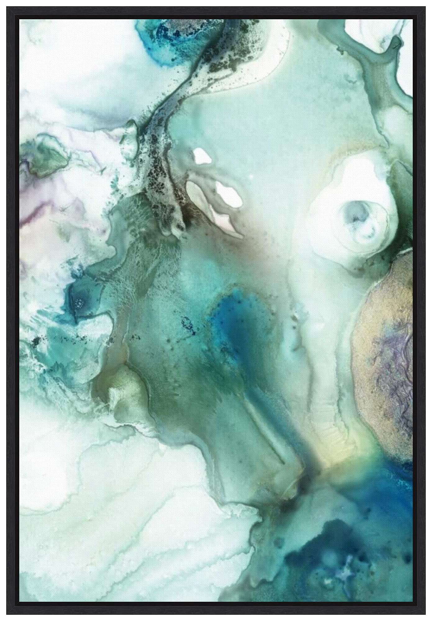 Amanti Art Framed Canvas Wall Art Print - Mint Bubbles IV by PI Gallerie, 16x23 Inches, Sylvie Black Frame - Modern Abstract Painting for Living Room, Bedroom & Office Decor