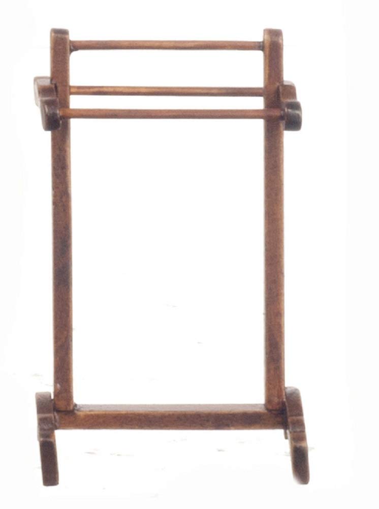 Miniature Dollhouse Bathroom Furniture - Walnut Towel Rack & Shelf for 1:12 Scale Dollhouse Accessories | Perfect for DIY Dollhouse Decor, Miniature Displays & Collectors