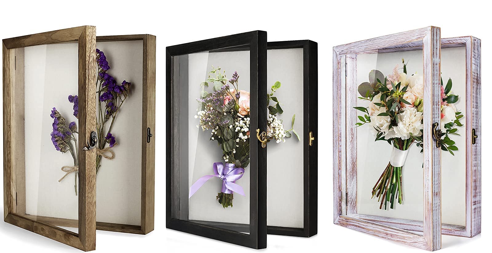 TJ.MOREE 11'' x 14'' Shadow Box Frame for Preserving Flowers - Carbonized Black, Rustic Black, White - Perfect for Wedding Bouquets, Memorial Keepsakes & Home Decor