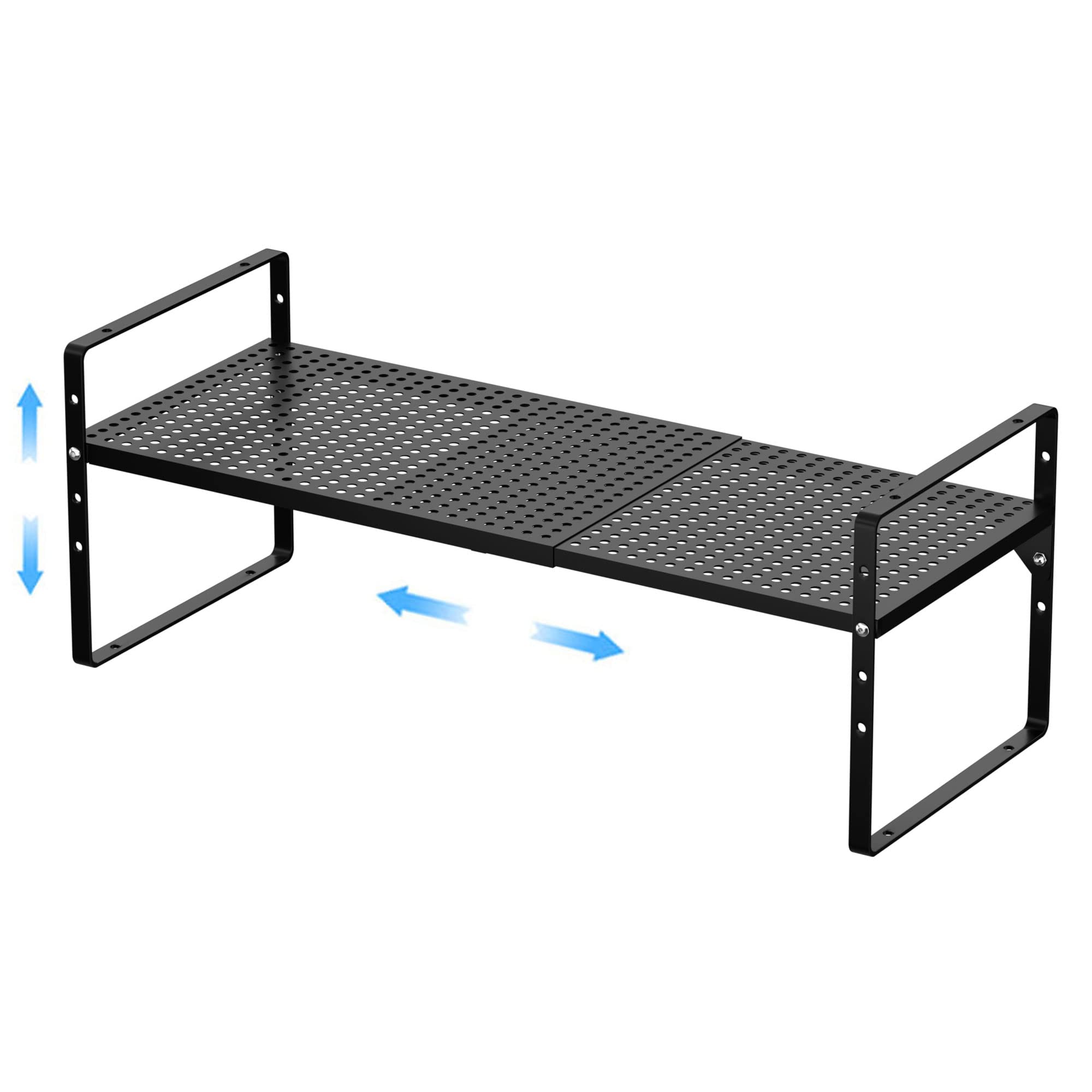 Expandable Kitchen Cabinet Shelf Organizer - Stackable Metal Pantry Storage Shelves - Adjustable Counter Shelf Organizer Rack for Kitchen Cabinets, Cupboard, Countertop & Closet (Black) - Perfect for Small Space Organization & Kitchen Storage Solutions