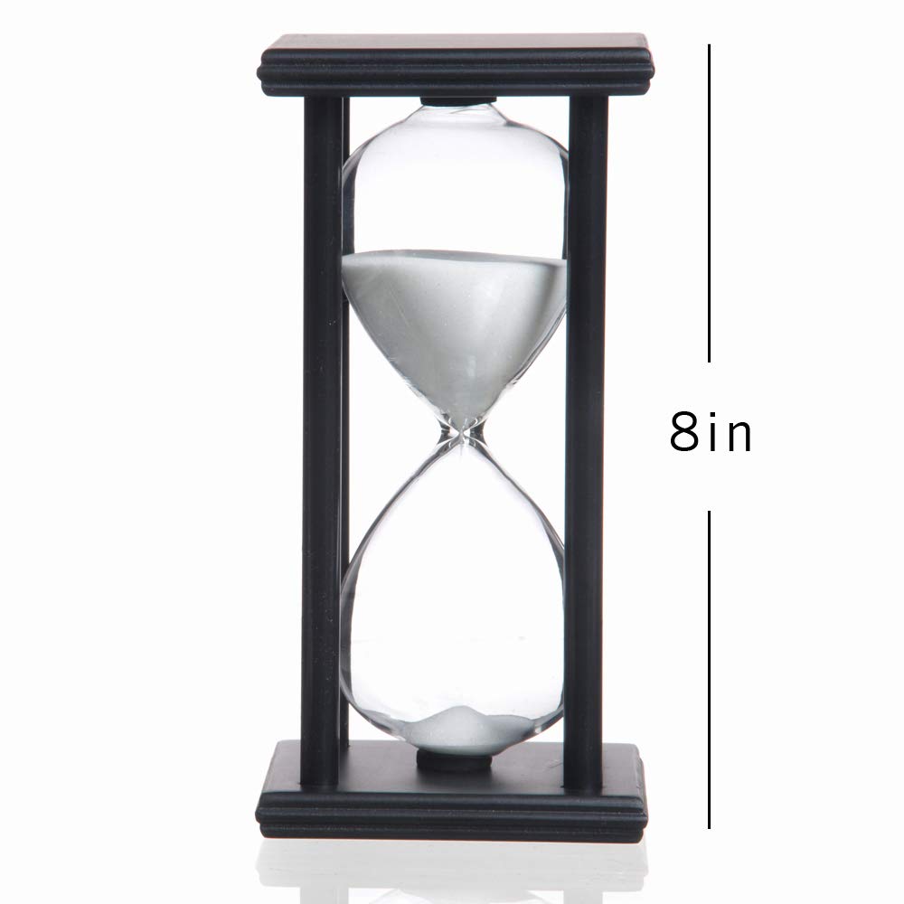 60 Minutes White Sand Timer with Black Wooden Frame - Hourglass Sand Clock for Meditation, Yoga, Classroom & Home Decor