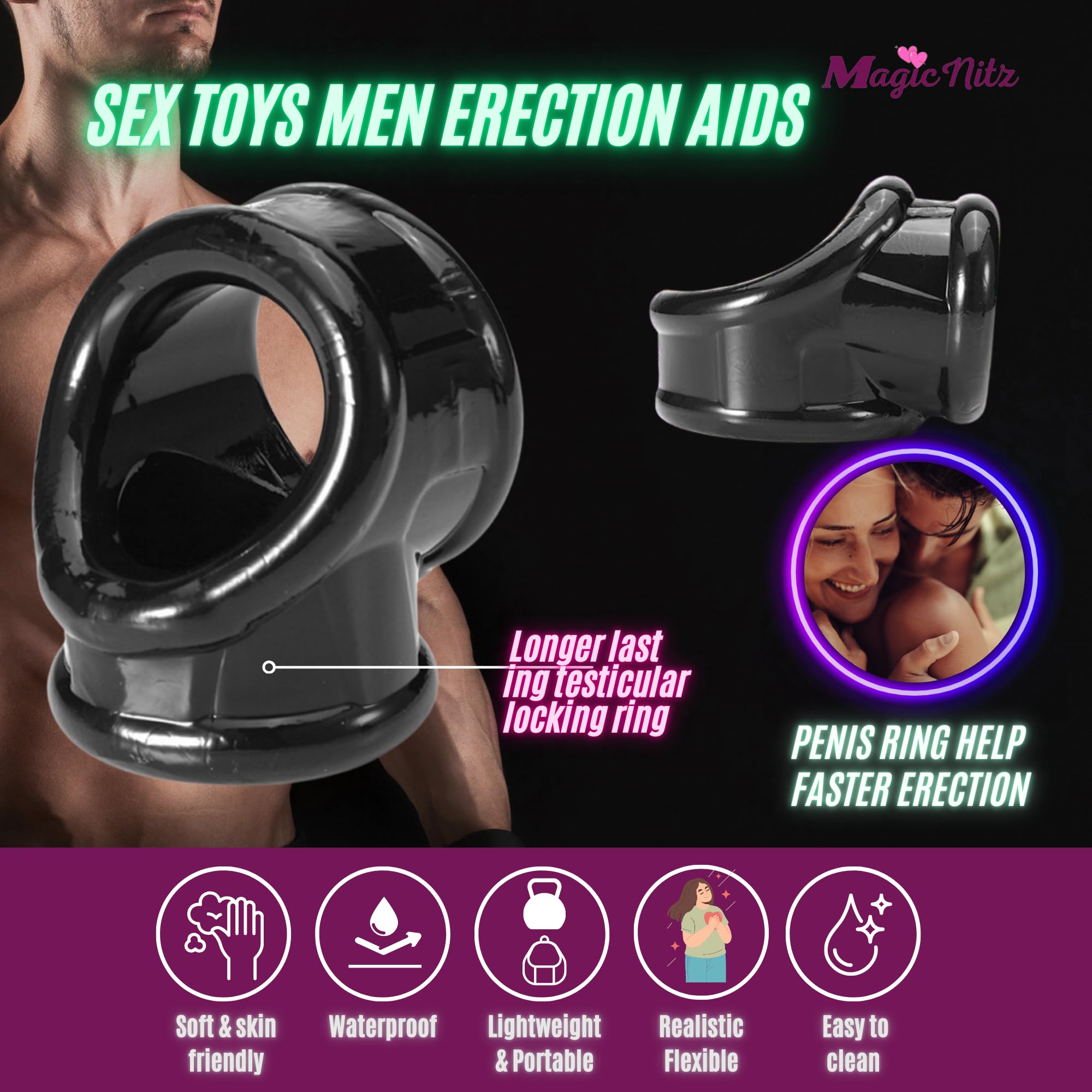 Premium Silicone Cock Rings for Men - Stretchy Penis Ring & Scrotal Restraint Sleeve for Enhanced Erection & Sexual Stimulation | Male Sex Toys with Ball Loop for Couples Play & Solo Pleasure | Durable, Body-Safe Adult Sex Accessories for Intimate Moments