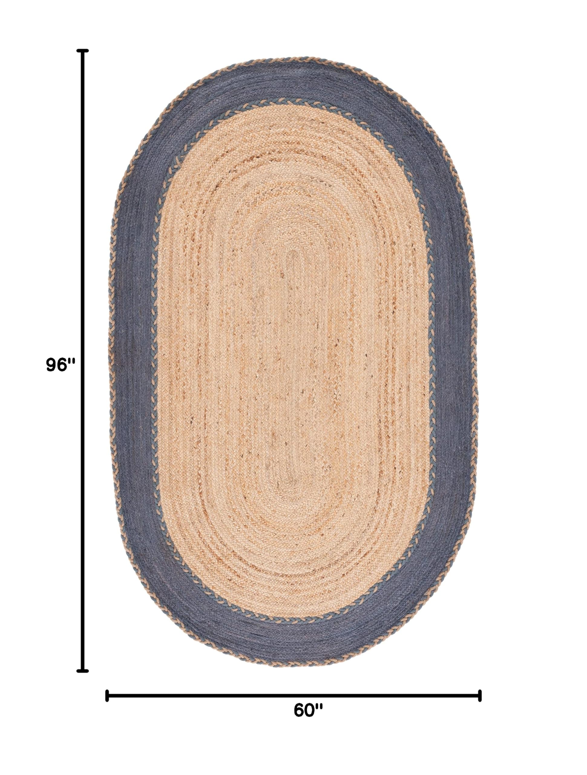 SAFAVIEH Handmade Jute Area Rug 5' x 8' Oval - Natural & Dark Grey, Eco-Friendly Natural Fiber Collection for Living Room, Bedroom, High Traffic Areas | Durable Floor Covering for Home Decor (NFB261F)
