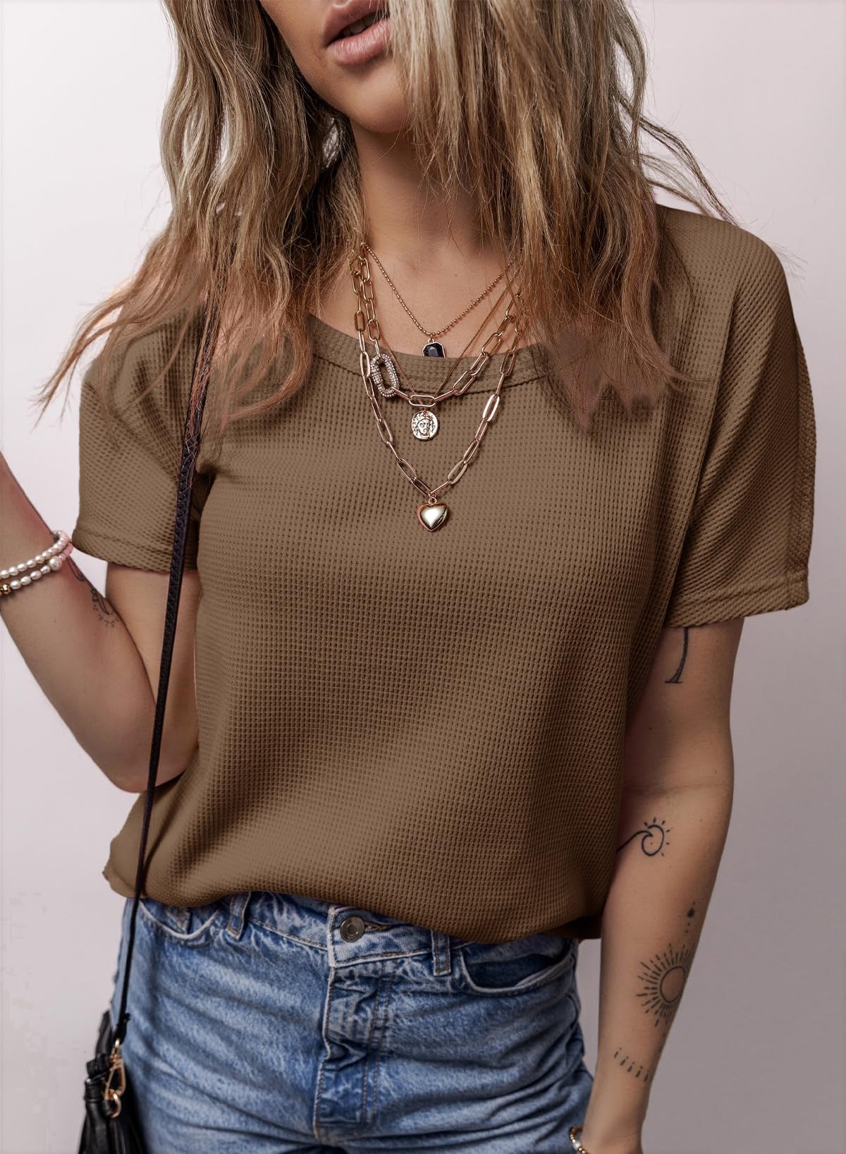 Dokotoo Women's Waffle T-Shirts | Color Block Loose Blouse | Basic Summer & Fall Tops 2024 | Casual Wear, Layering & Everyday Outfits