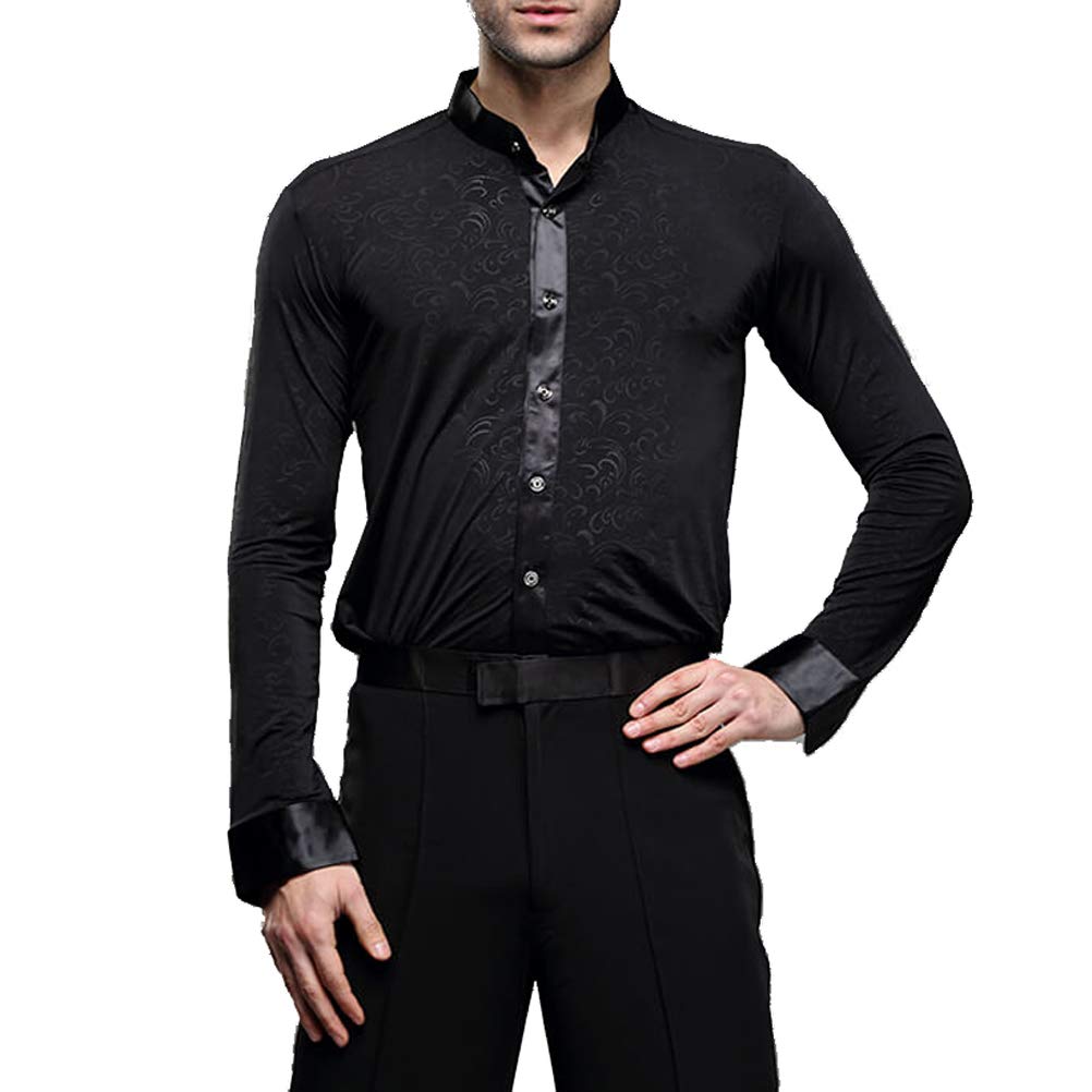 Professional Men's Black & Dark Stripe Latin Dance Shirt - Salsa, Samba, Cha Cha Modern Performance Top for Ballroom & Social Dancing