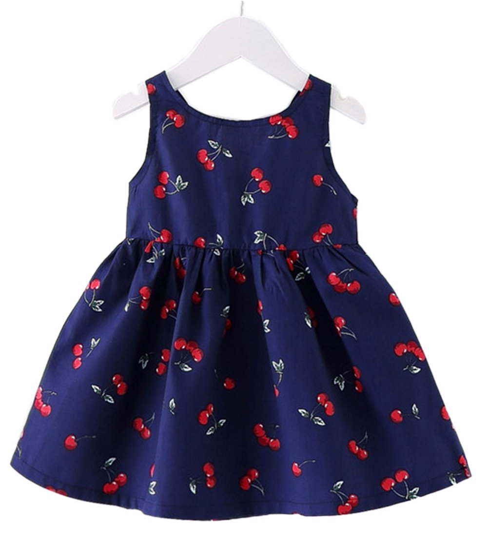 StylesILove Sweet Princess Cherry Print Sleeveless A-line Dress for Girls - Cute Summer Party Outfit, Birthday Dress, Photoshoot Fashion