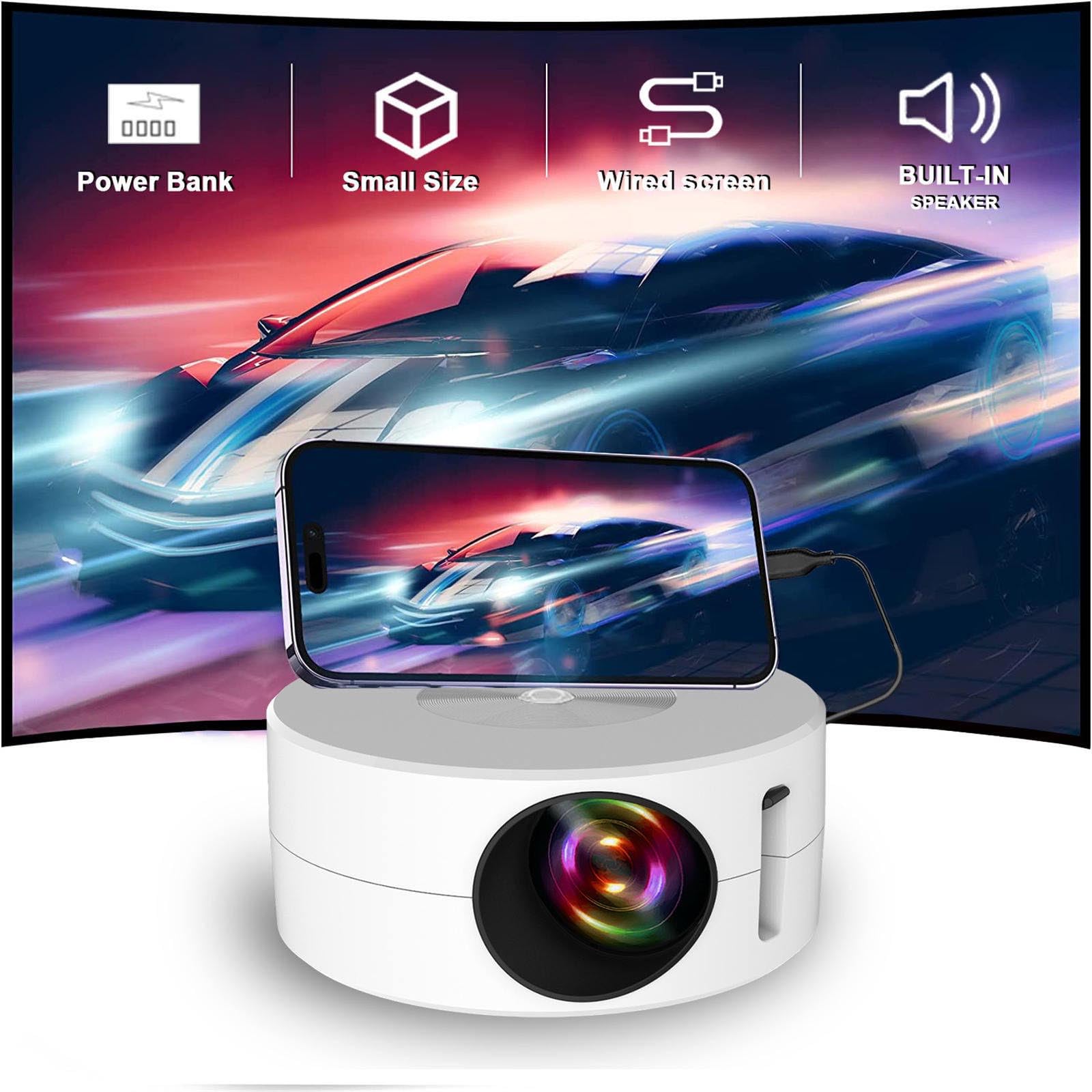 2023 Upgraded HCPZL Mini Projector - 9500 Lumens HD Portable Projector for Home Theater, Outdoor Movies & Gaming | Wireless & Wired Smartphone Screen Mirroring | Compact White Projector for Indoor/Outdoor Entertainment