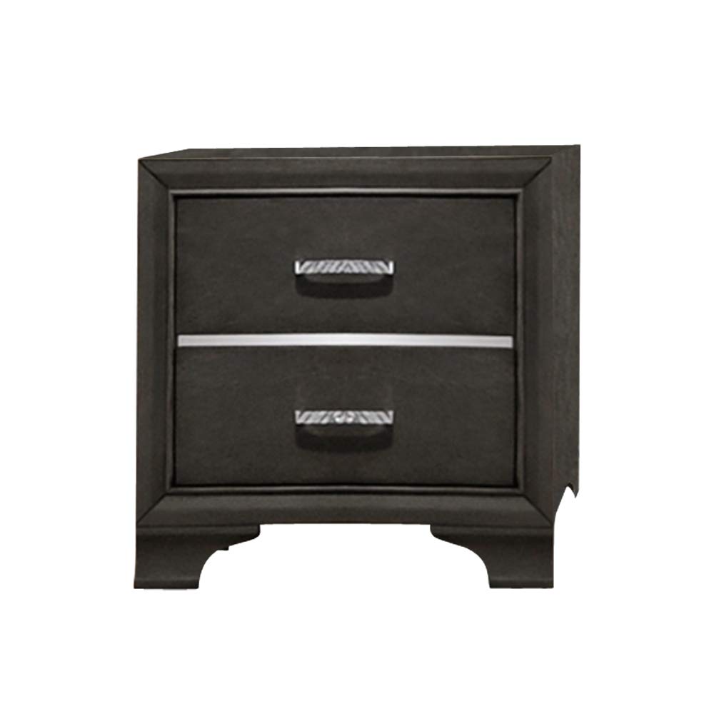 Kings Brand Furniture - Oceana Gray Wood 2 Drawer Nightstand with USB Port | Modern Bedside Table for Bedroom, Living Room & Guest Room | Solid Wood Night Stand with Storage