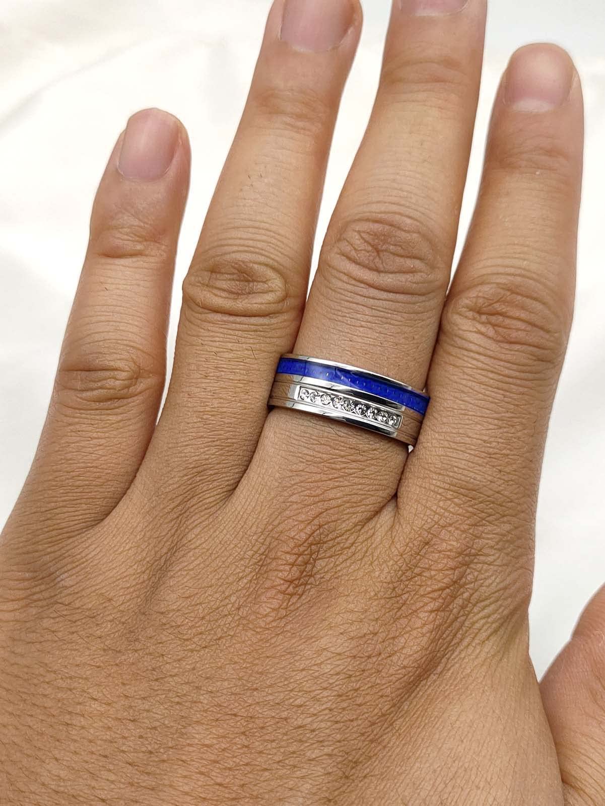 Matching Couple Rings for Women and Men - His and Her Wedding Bands with Stars & Moon Design, Blue CZ Princess Ring Set - Perfect for Anniversaries, Engagements, and Romantic Gifts