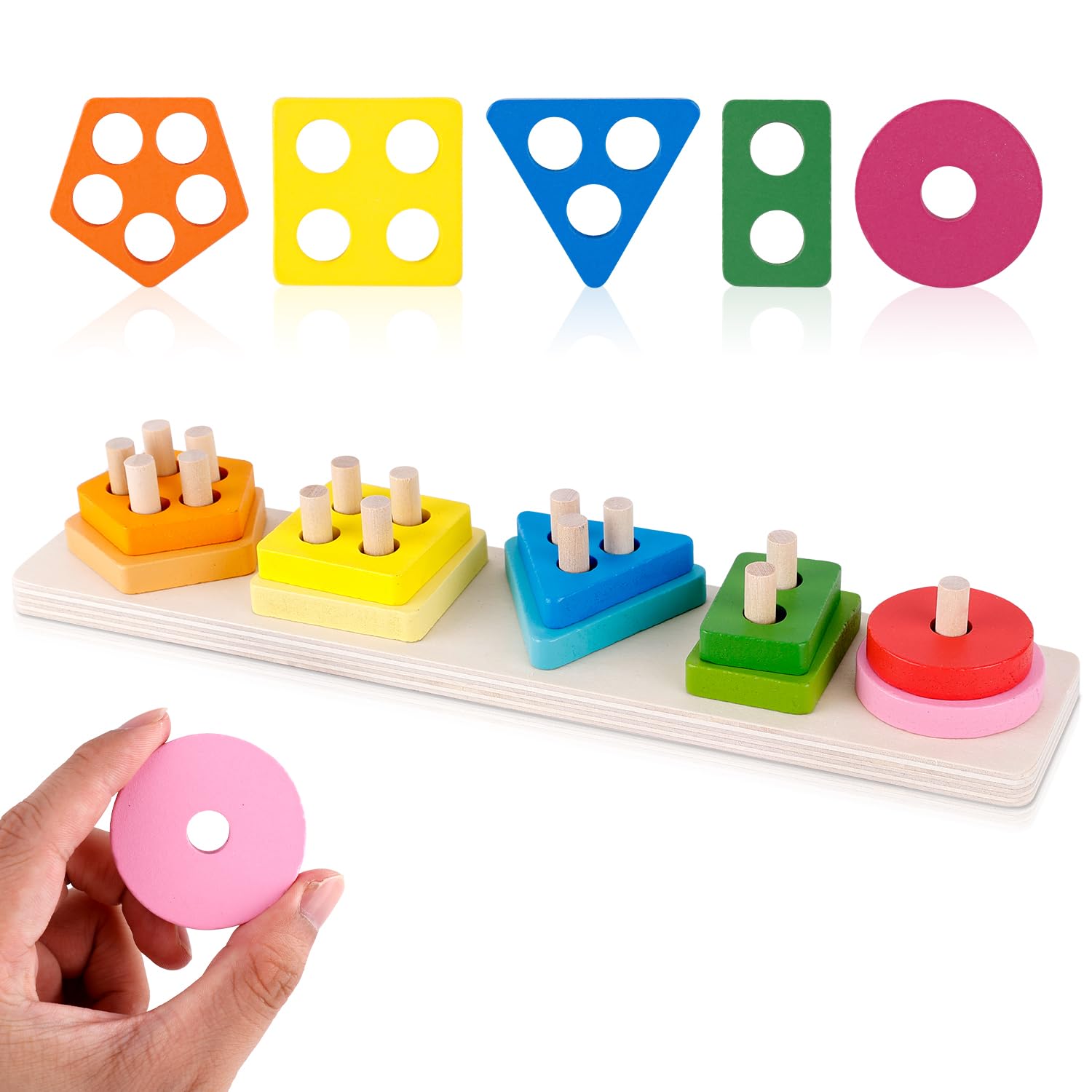 Montessori Wooden Sorting Stacking Toys for Toddlers - Shape Sorter Matching Block Puzzle, Preschool Educational Learning Toys for Kids - Perfect for Early Childhood Development & Classroom Activities