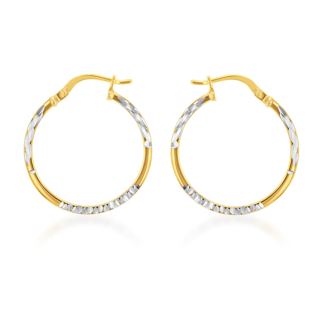9ct Silver Filled Yellow Gold Diamond Cut 20mm Hoop Earrings for Women - Elegant Everyday Jewelry for Work, Party & Special Occasions