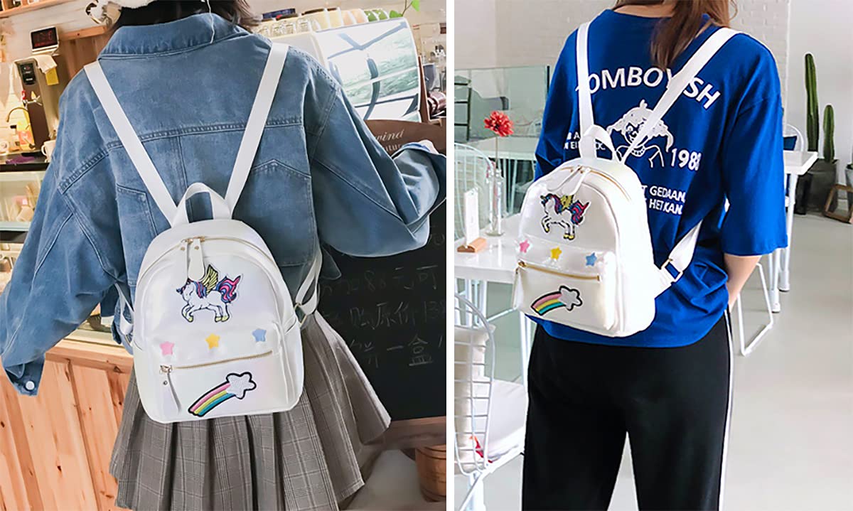 Unicorn Mini Leather Backpack for Girls - Cute White Small Purse for School, Travel & Everyday Use | Durable Kids Shoulder Bag